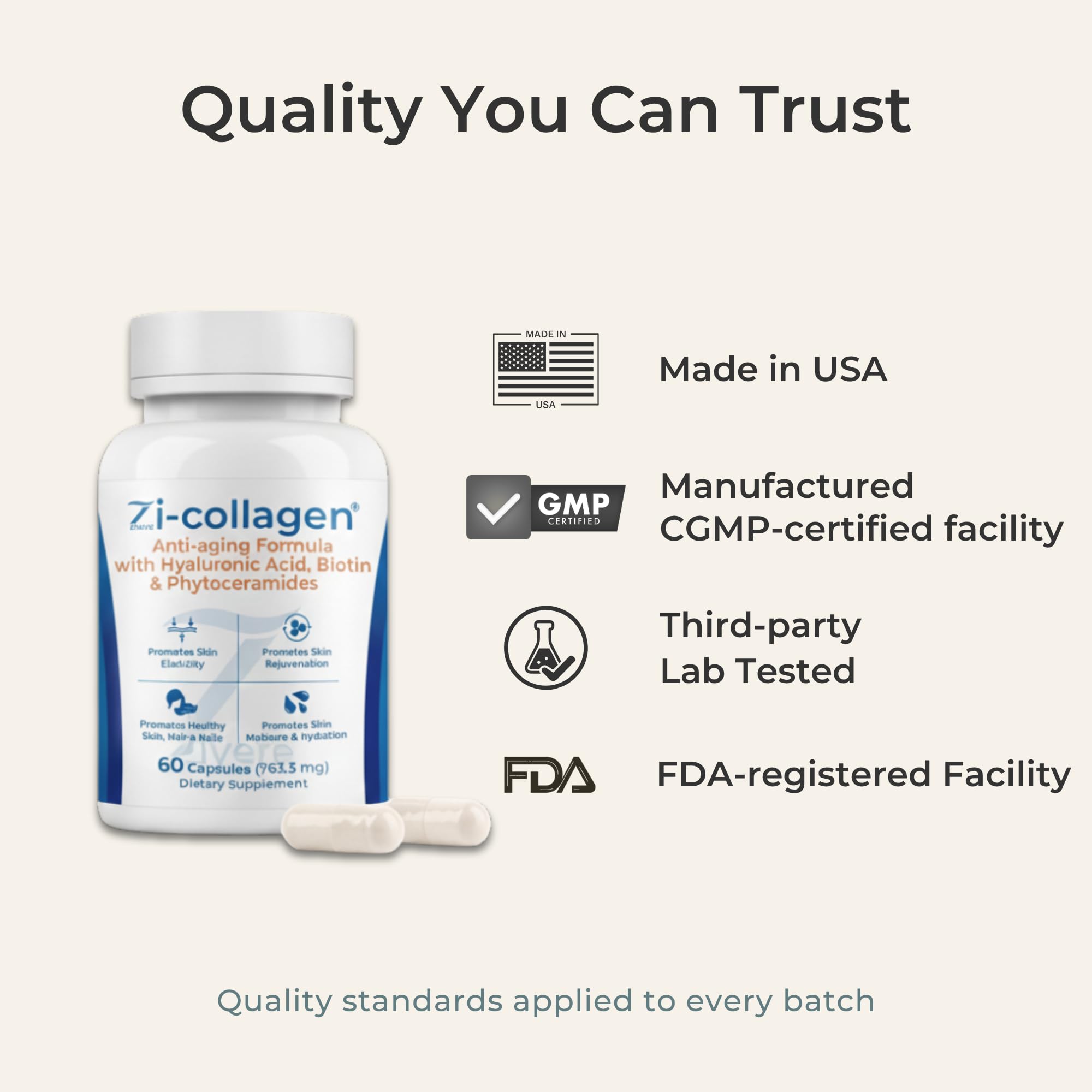 Zi-Collagen Marine Collagen Capsules for Skin, Hair & Nails Support – with Phytoceramides, Hyaluronic Acid, Biotin