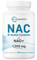 Micro Ingredients NAC with NAD+, 240 Vegetarian Capsules | 1,200 mg Per Serving | 2-in-1 N-Acetyl-L-Cysteine with Nicotinamide Adenine Dinucleotide