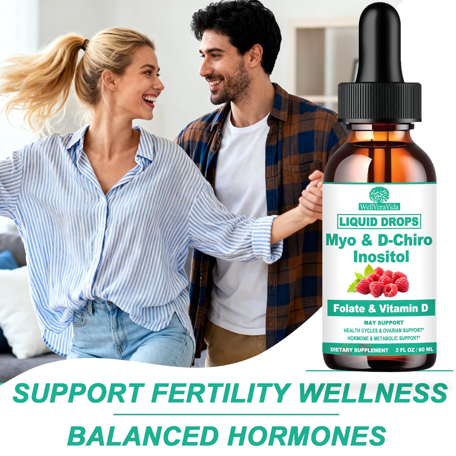 Myo Inositol & D-Chiro Inositol Supplement Liquid for Women- Ideal 40:1 Ratio Inositol Drops with MTHF Folate, Magnesium, Vitamin D, Supports Hormone Balance, Regular Cycles & Ovarian Health丨Vegan WellVeraVida Au supplements