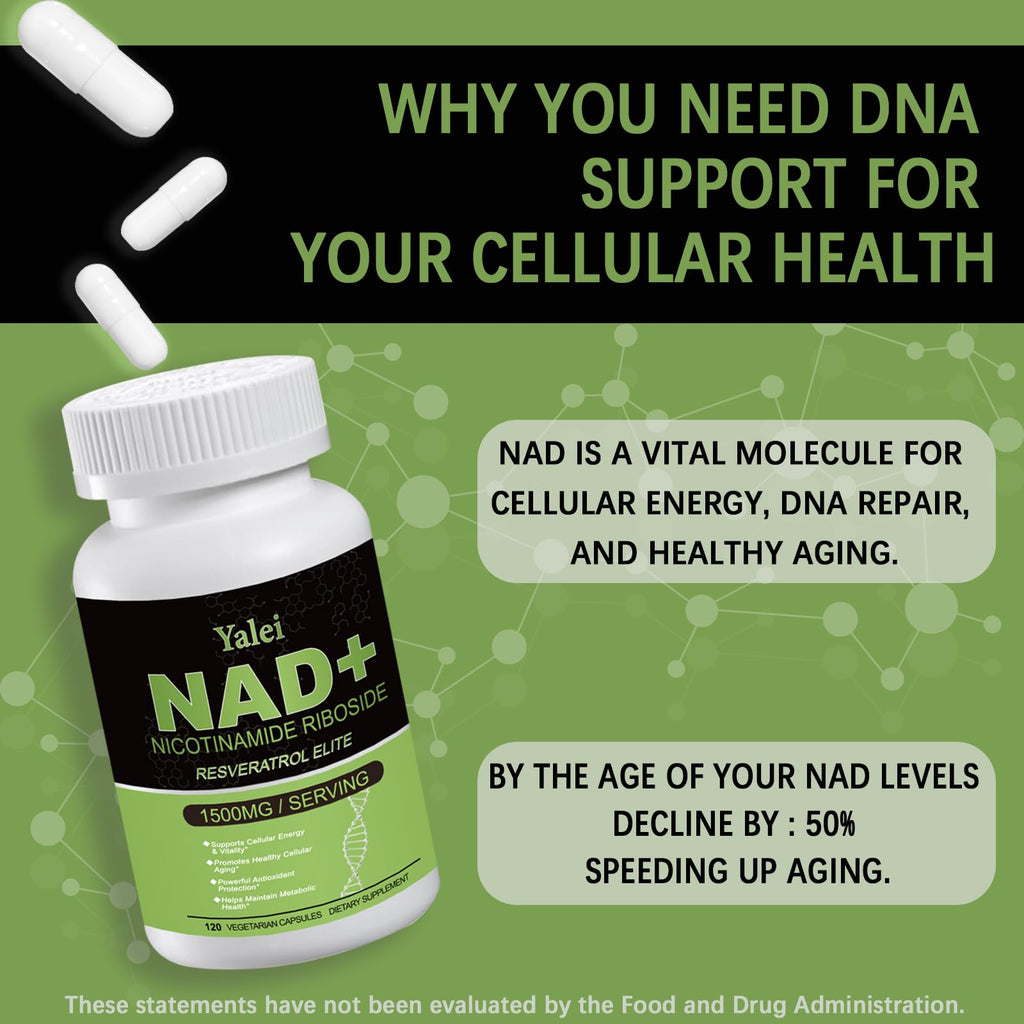 Yalei NAD Resveratrol Supplement 1500mg,120 Veggie Capsules | Liposomal NAD Plus Boosting | Support Cellular Health, Stamina & Healthy Aging for Women & Men | Non-GMO Yalei Au supplements