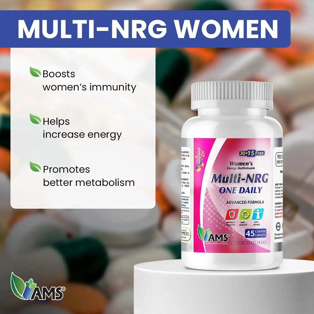 America Medic & Science Multivitamins for Women, Multi-NRG, 45 Coated Caplets, One Daily, Immune Support Supplements, Vitamin C & B Complex America Medic & Science Au supplements