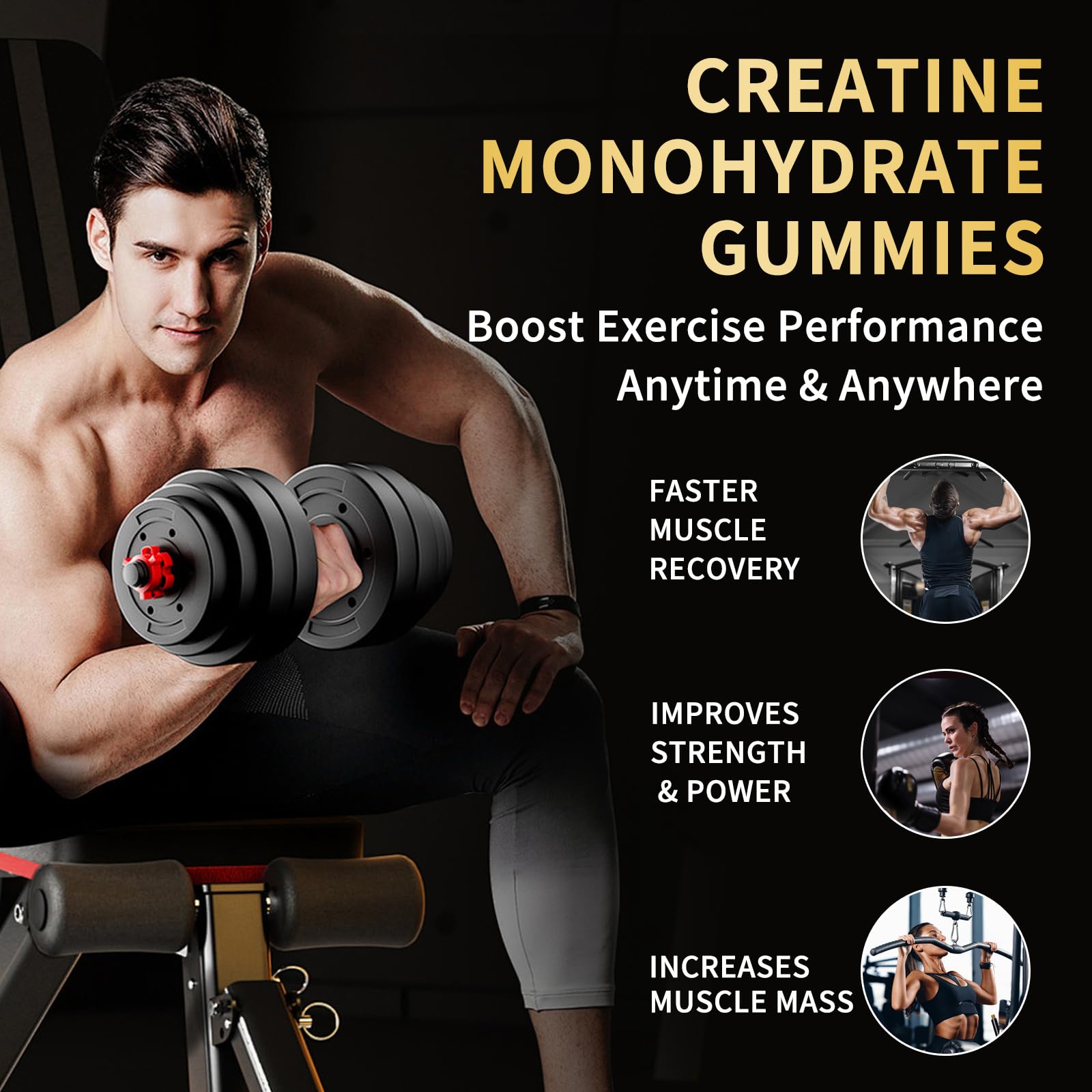 OUYIYUA Creatine Monohydrate Gummies 5000mg for Men & Women - Sugar Free Pre-Workout Supplement, Chewables for Muscle Strength, Muscle Builder
