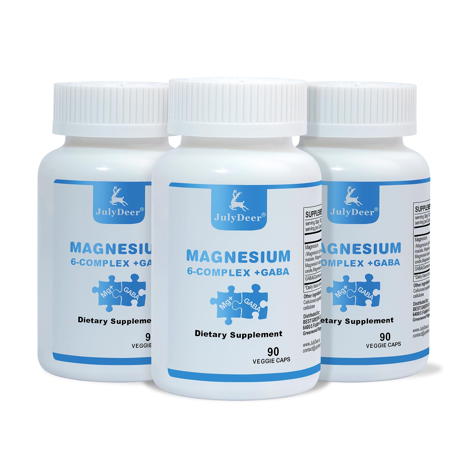 3 Bottles Sixfold Magnesium Complex | 350mg of Magnesium Glycinate, Malate, Citrate, Taurine, Oxide, Mg+ for Muscles,Nerves,& Energy, GABA Sleep Support | High Absorption | Vegan | 90 Capsules Risabou Au supplements