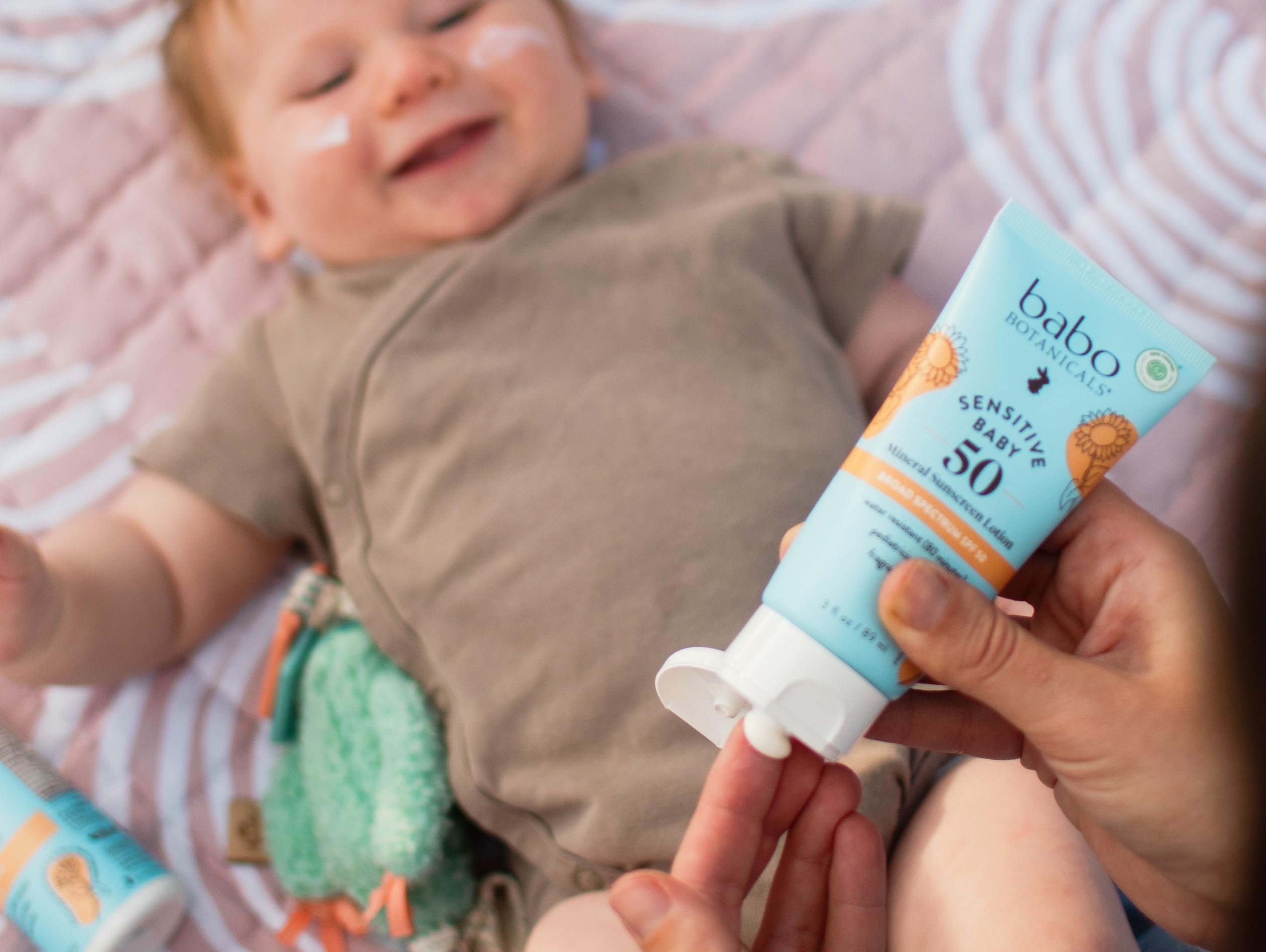 Babo Botanicals Sensitive Baby Mineral Sunscreen Lotion SPF50 - Natural Zinc Oxide - Face & Body - Fragrance-Free - Water-Resistant
