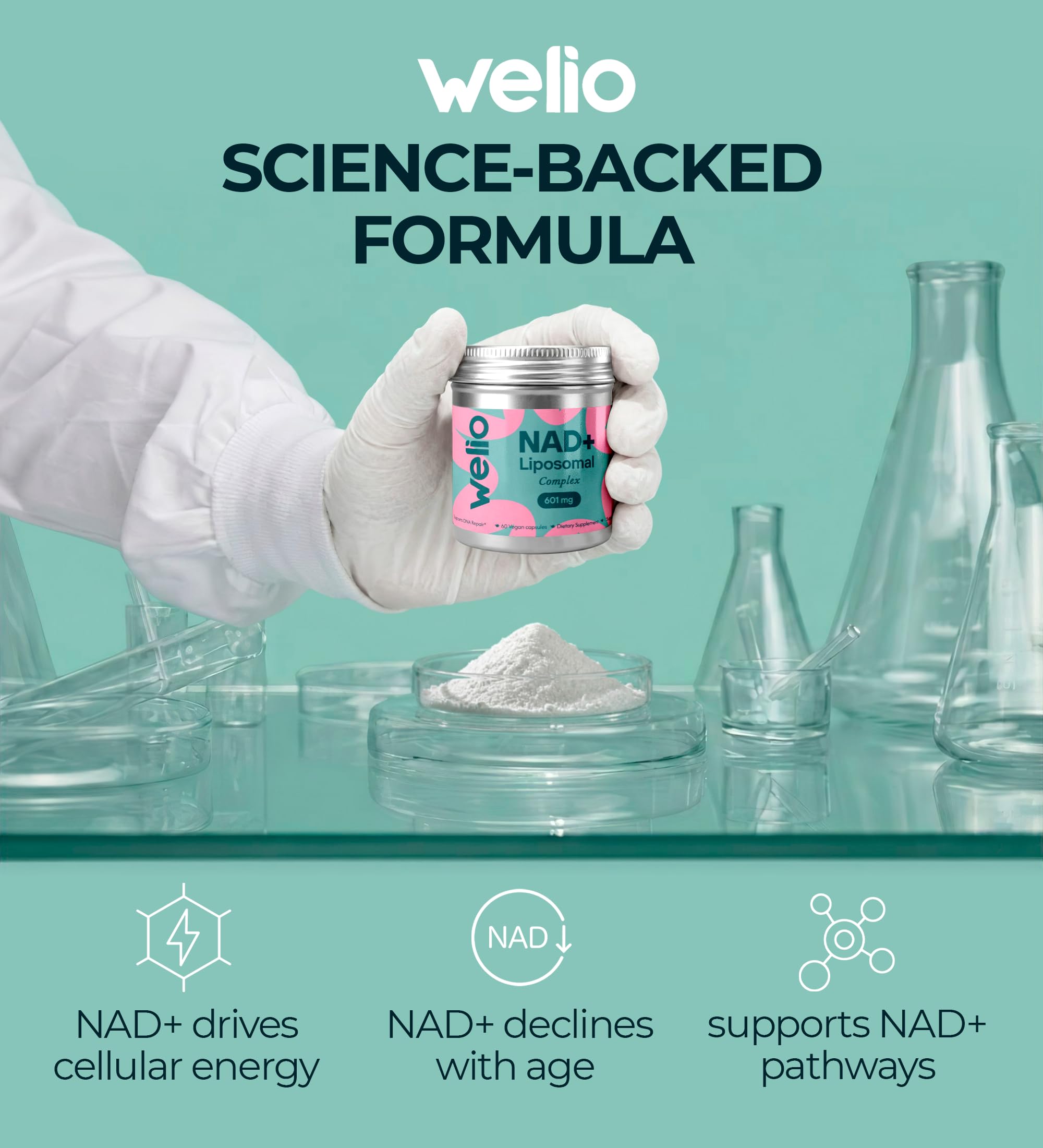 Liposomal NAD Supplement 601mg | Third-Party Tested, High Purity NAD+ | Anti-Aging & Cellular Health | NMN Supplement Alternative | Advanced NAD+ Supplement for Women & Men – 60 Capsules Welio Au supplements