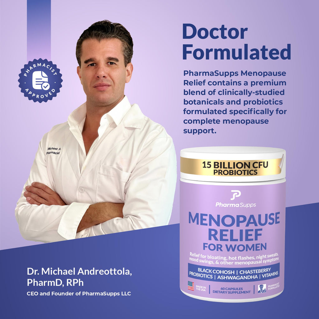 Natural Menopause Supplements for Women - Perimenopause Supplements for Hormonal Balance, Bloating & Mood Swings | Hot Flashes Menopause Relief w/Probiotics & Prebiotics, Black Cohosh & Chasteberry PharmaSupps Au supplements