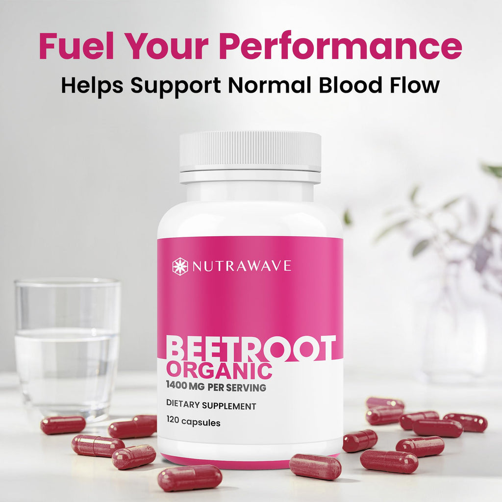 Nutra Wave 1400mg Organic Beet Root Capsules Per Serving – Nitric Oxide Booster for Men – Supports Blood Pressure, Energy, Circulation & Heart Health – Non-GMO, Vegan – 120 Capsules / 60 Day Supply