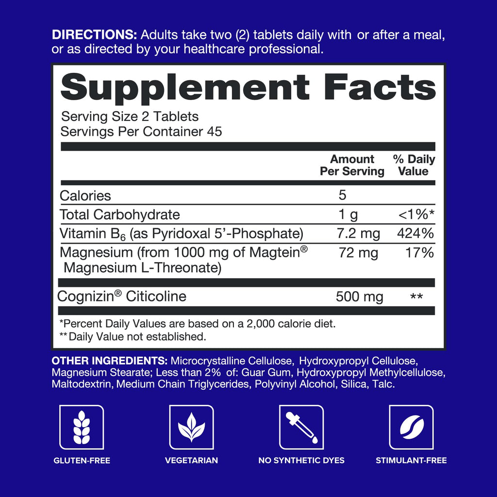 Qunol Brain Health Memory Plus with B6, Magnesium L-Threonate & Citicoline, Clinically Tested Ingredients to Improve Memory, Focus, Attention and Productivity, 90 Count Qunol Au supplements