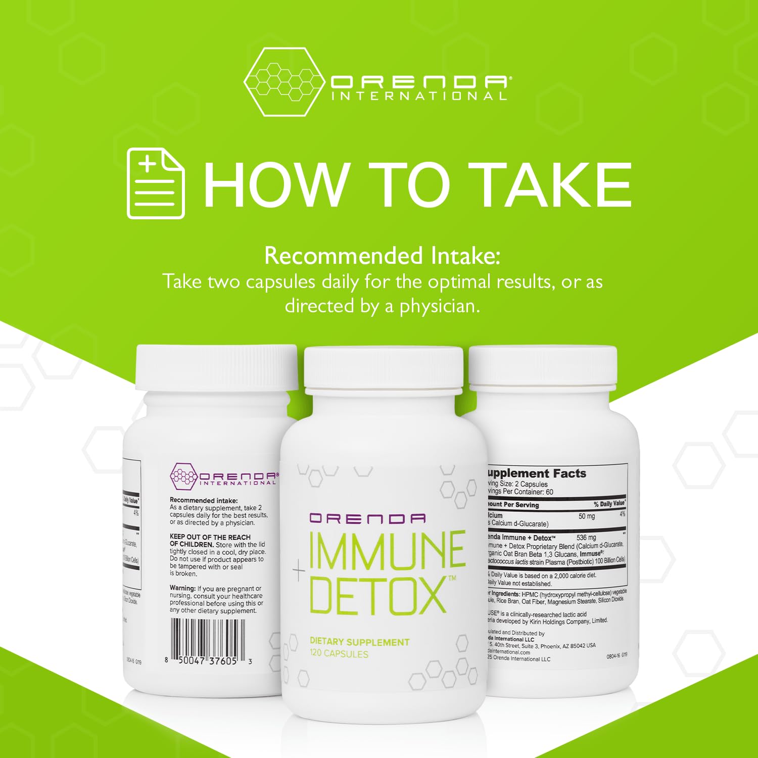 Orenda Immune + Detox - Specialized Formula with Calcium d-Glucarate, Beta 1,3 Glucans & IMMUSE® for Wellness and Balance - 120 Capsules