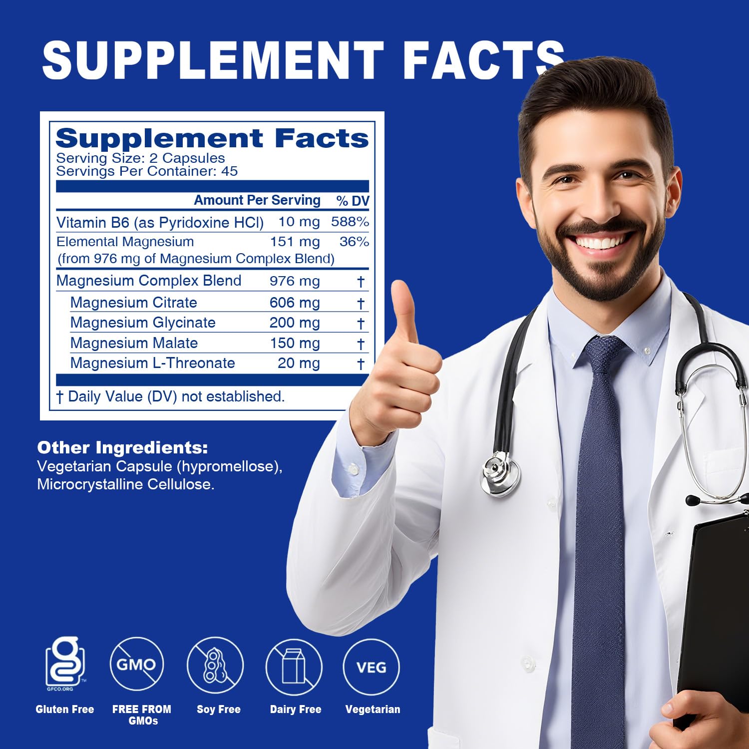 5 in 1 Magnesium Complex Capsule 976mg wtih Magnesium Glycinate, Citrate, Malate, L-Threonate & Vitamin B6, High Absorption Magnesium Complex for Women & Men, Third-Party Tested, Vegan, Non-GMO Sound Health Plus Au supplements