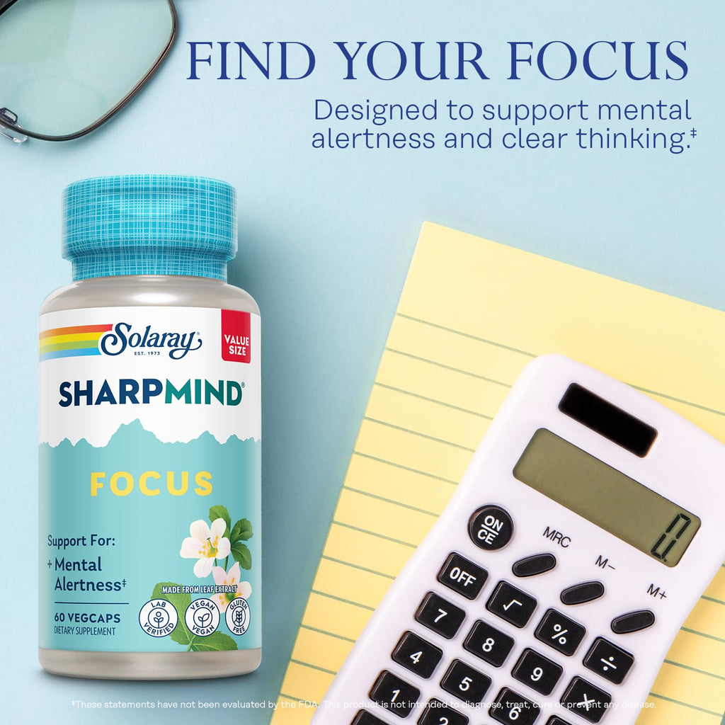 SOLARAY SharpMind Focus, Mental Alertness Nootropic Supplement for Healthy Brain Fog, Cognizin Citicoline, Lions Mane Mushroom, Bacopa Monnieri, 60 Day Money Guarantee, 60 Serv 60 Veg Caps SOLARAY Au supplements
