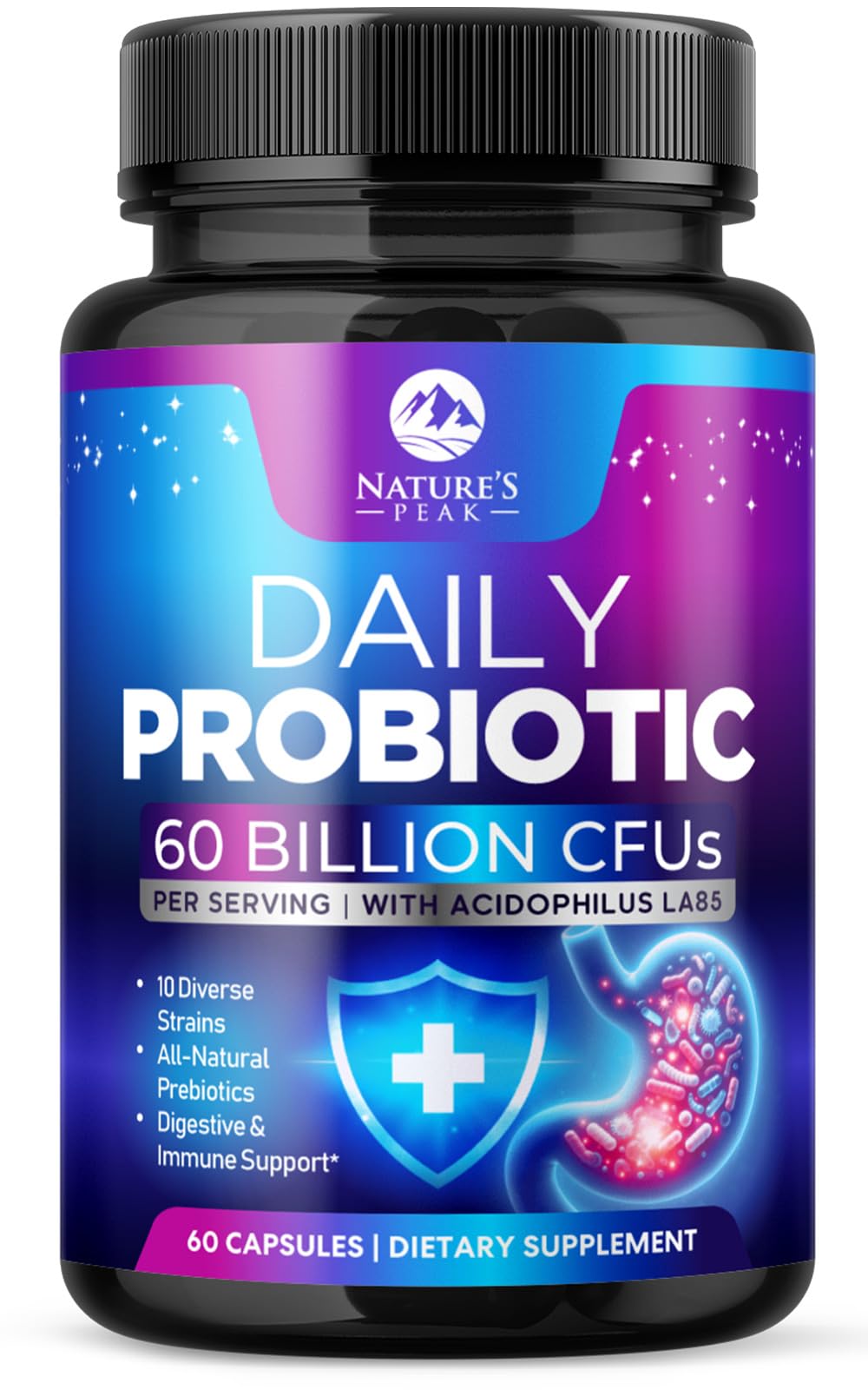 Probiotics 60 Billion CFU - 10 Strains + Digestive Enzymes & Prebiotics - Best Probiotic for Women & Men, Supports Immune, Gut Health, Occasional Constipation, Diarrhea, Gas & Bloating - 60 Capsules Nature's Peak Au supplements