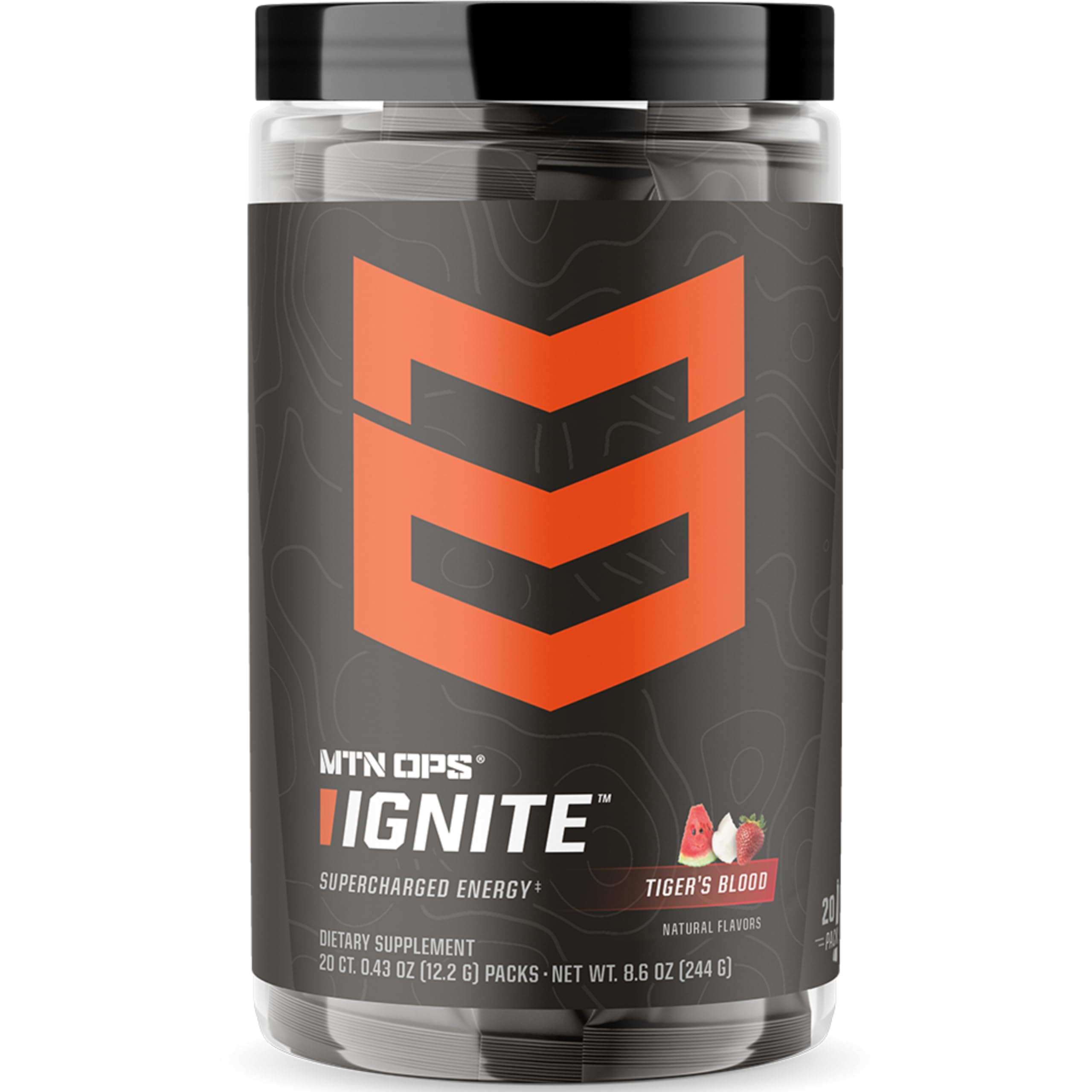 MTN OPS Ignite Trail Packs Energy Drink Powder, Gluten Free Nootropic Supplement Drink Mix, L Arginine, L Citrulline, Caffeine & Nootropic Sugar Free Drink Mix, 20 Servings, Tiger's Blood MTN OPS Au supplements