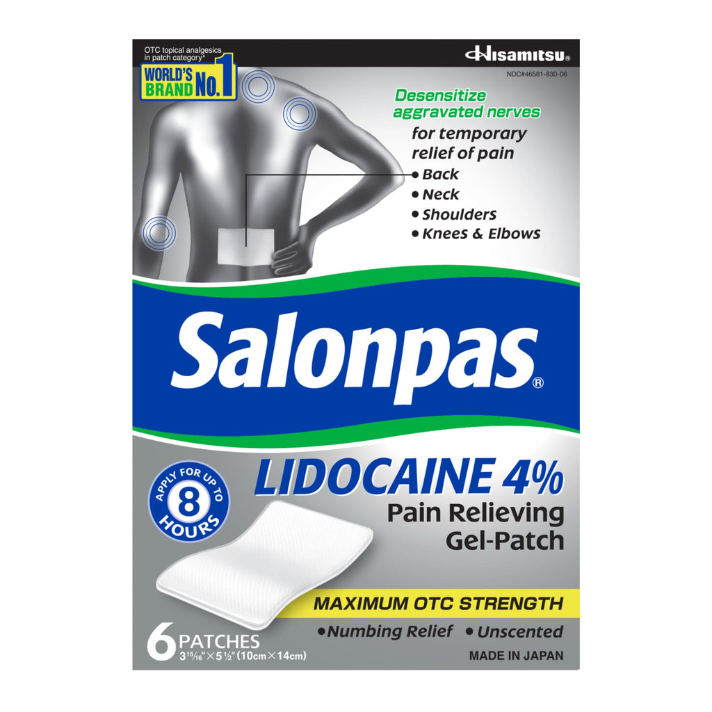 Salonpas Lidocaine 4% Pain Relieving Gel-Patch, 6 Count, for Back, Neck, Shoulder, Knee & Elbow Pain Salonpas Au supplements