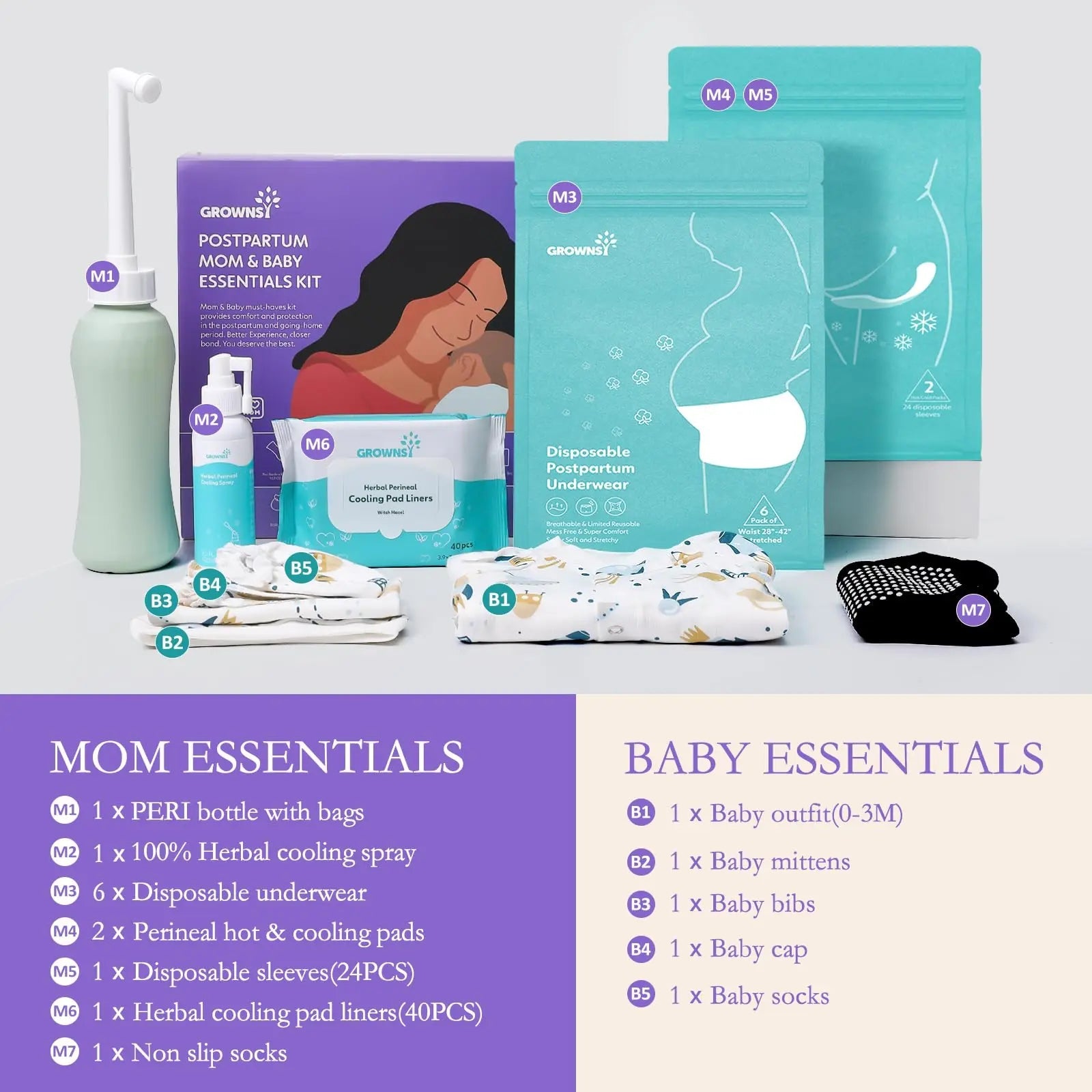 Grownsy Postpartum Mom & Baby Essential Kits, Postpartum Recovery Kit for Labor &Delivery GROWNSY Au supplements
