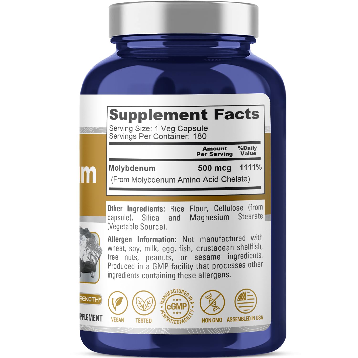 NusaPure Chelated Molybdenum 500 mcg 180 Vegetarian Caps (Vegan, Non-GMO) NusaPure Au supplements
