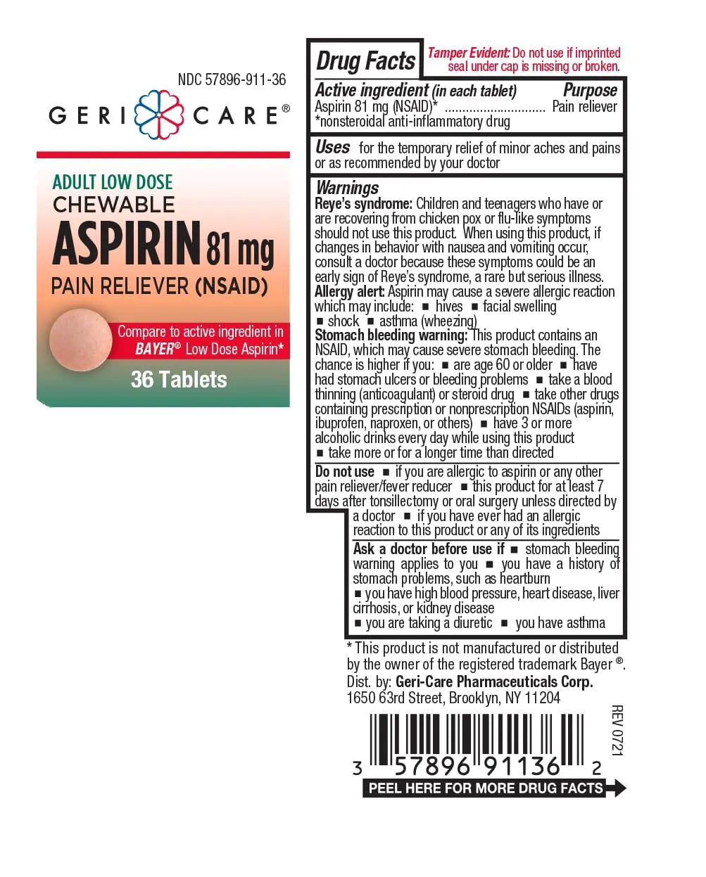 GeriCare Low Dose Adult Chewable Aspirin 81mg, Pain Reliever, Fever Reducer, 36 Count (Pack of 4) GeriCare Au supplements