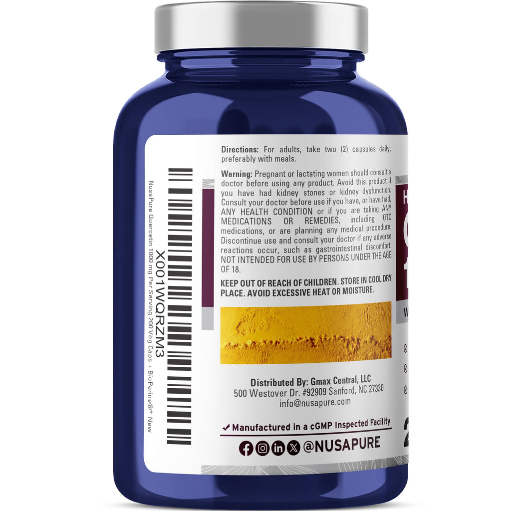 NusaPure Quercetin - Suitable for Vegetarian/Vegan, Non - GMO - 1000 mg - 200 Capsules NusaPure Au supplements