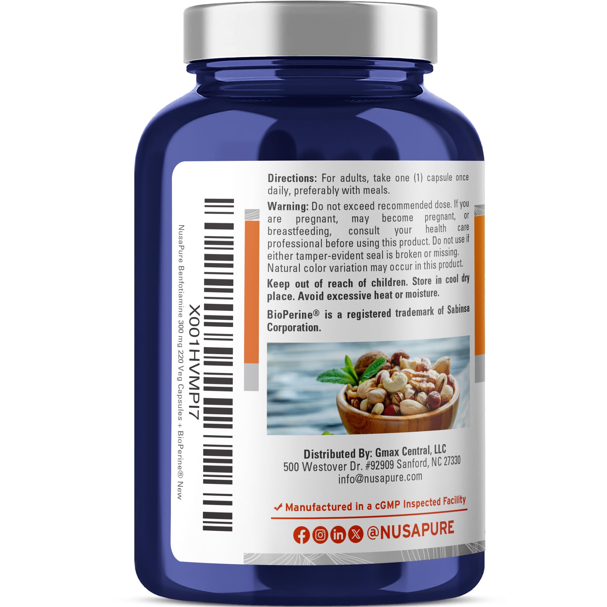 NusaPure Benfotiamine 300mg Per Veggie Caps 220 Count (Non-GMO, Vegan) Bioperine NusaPure Au supplements