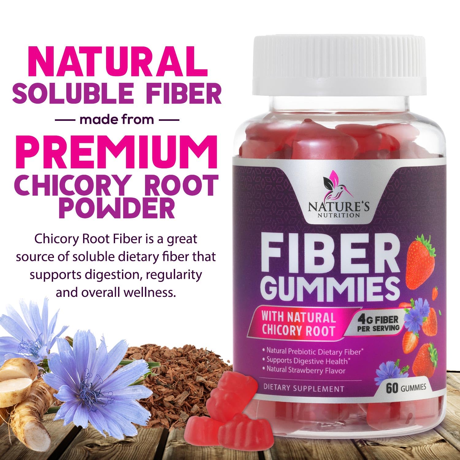 Fiber Gummies for Adults - Soluble Fiber 4g Per Serving - Plant-Based Prebiotic Fiber Supplement for Digestive Health, Gut Health, & Regularity Support - Vegan Gummy