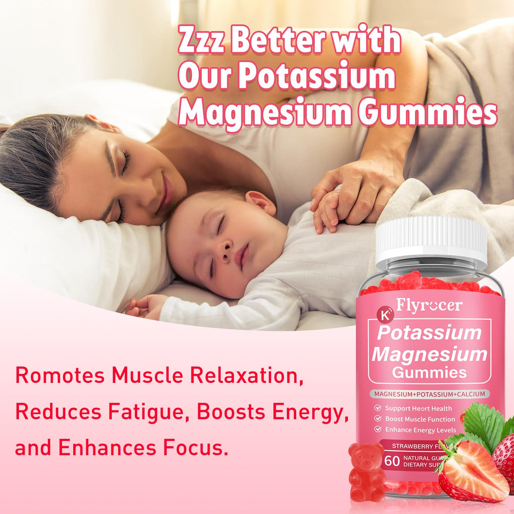 2 Pack Potassium Magnesium Gummies for Men & Women, Potassium Magnesium Supplement for Leg Cramps, Muscle Health, & Electrolyte Balance, Strawberry Flavor, 120 Gummies Flyrocer Au supplements
