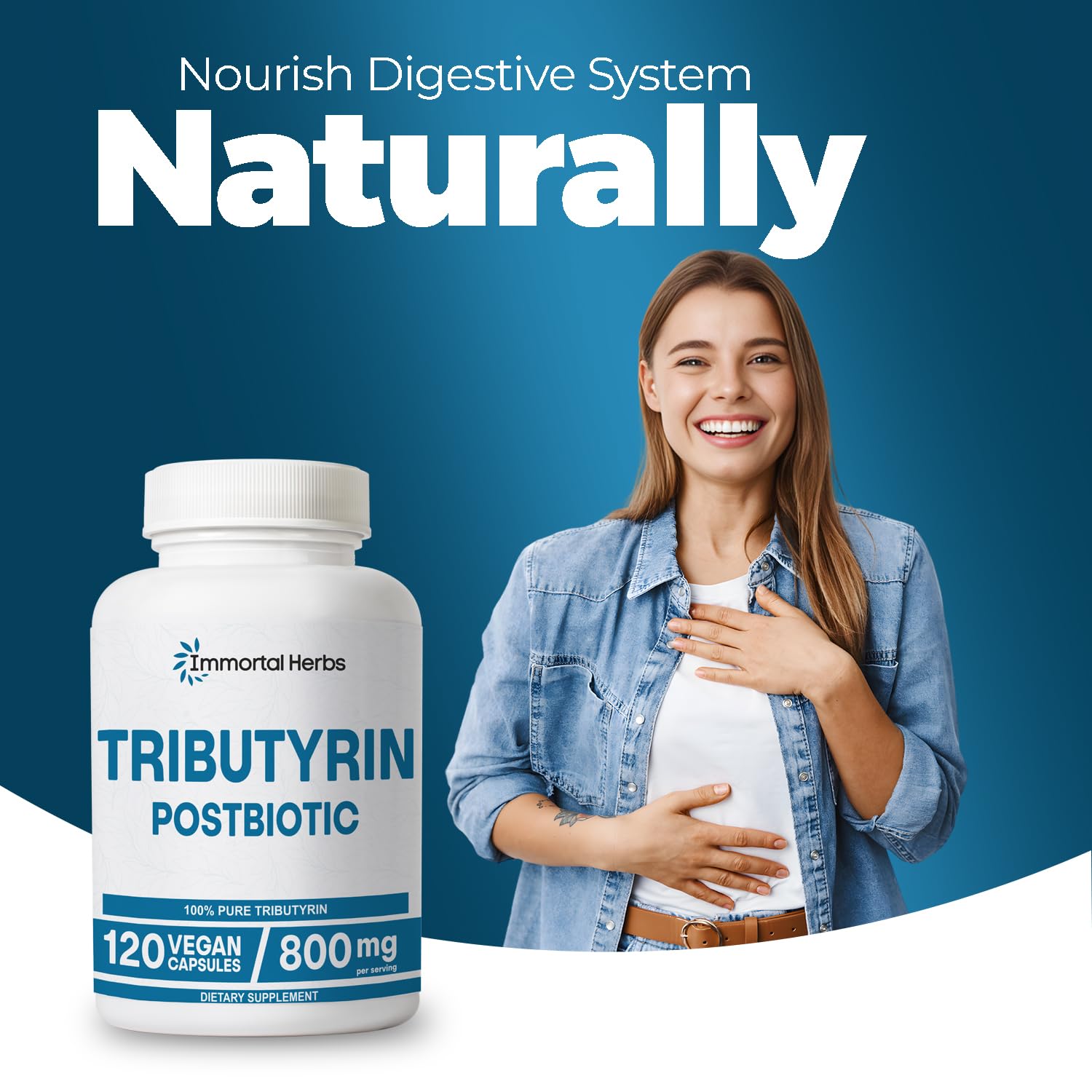 Immortal Herbs Tributyrin Supplement 800mg, Advanced Butyrate Form, 55% Standardized, More Effective Delivery Than Sodium Butyrate, 120 Capsules, Non-GMO & Gluten Free Postbiotic Supplement Immortal Herbs Au supplements