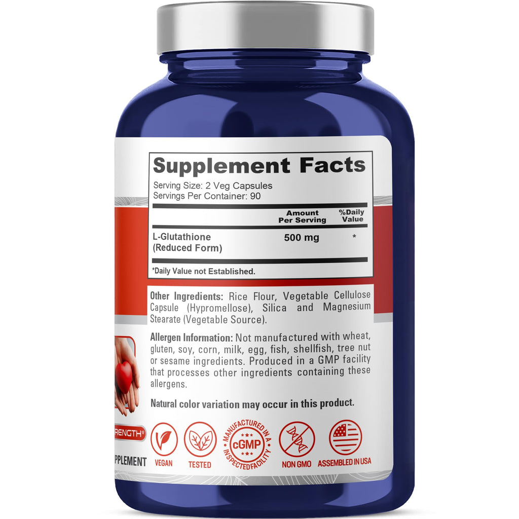 NusaPure Reduced Glutathione 500mg 180 Veggie Capsules (Vegan,Non-GMO) L-Glutathione NusaPure Au supplements