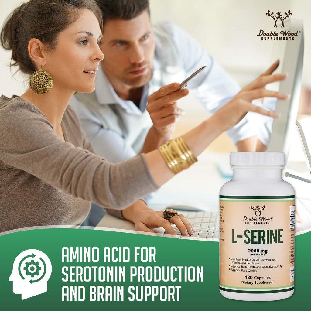 L-Serine Capsules (Third Party Tested) - 2,000mg Servings Used in Clinical Study, 180 Count, 500mg per Capsule (L Serine Amino Acid for Serotonin Production and Brain Support) by Double Wood Double Wood Supplements Au supplements