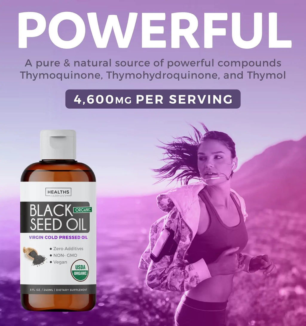 USDA Organic Black Cumin Seed Oil Liquid (8 fl oz) Premium Cold-Pressed Nigella Sativa Healths Harmony Au supplements
