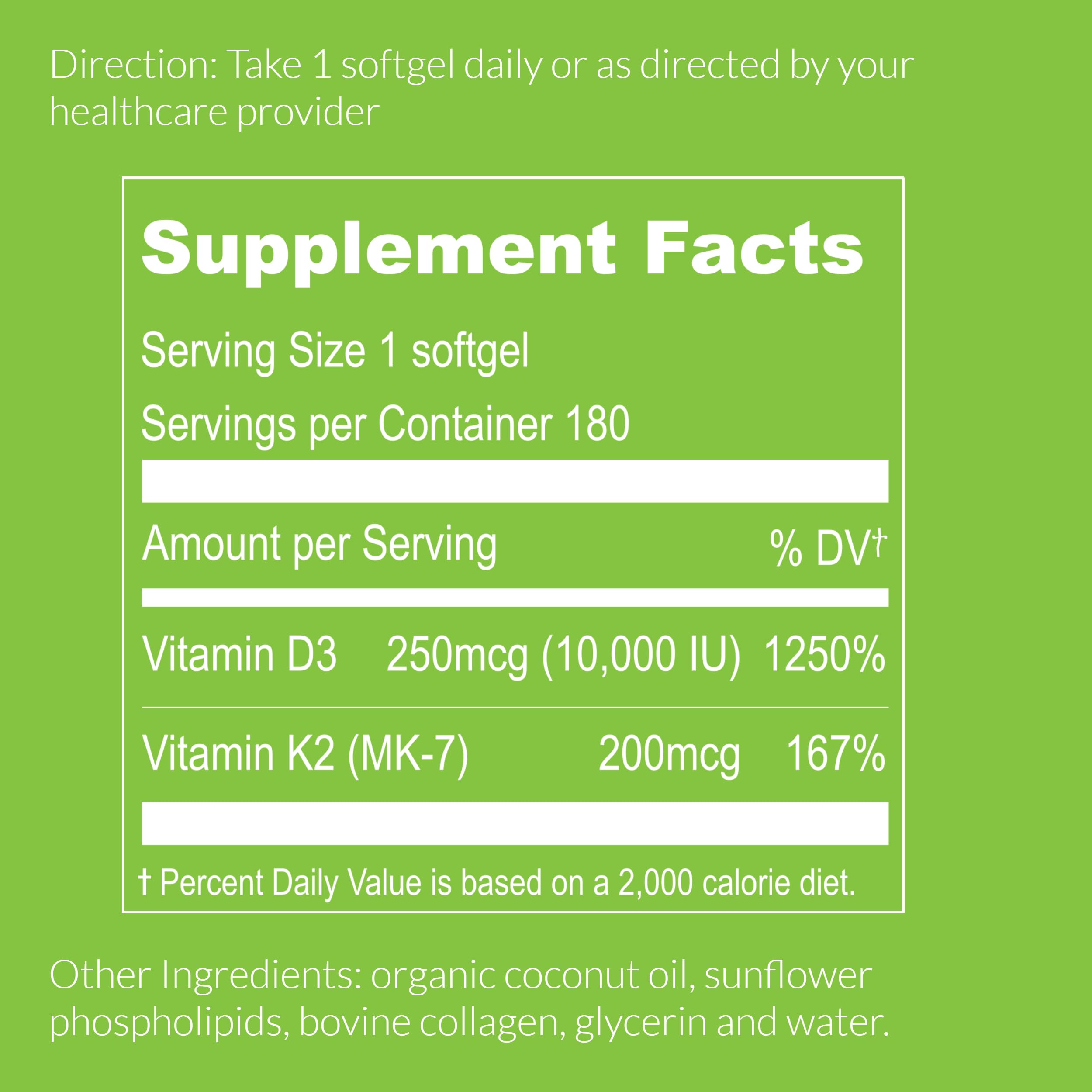 UpNourish Liposomal D3 K2 Vitamin 10000 IU D3 and K2 MK-7 200 mcg - 180 Vitamin D3 k2 (Vitamina D3 con K2) Mini Softgels - Easy to Swallow K2 D3 Vitamin UpNourish Au supplements