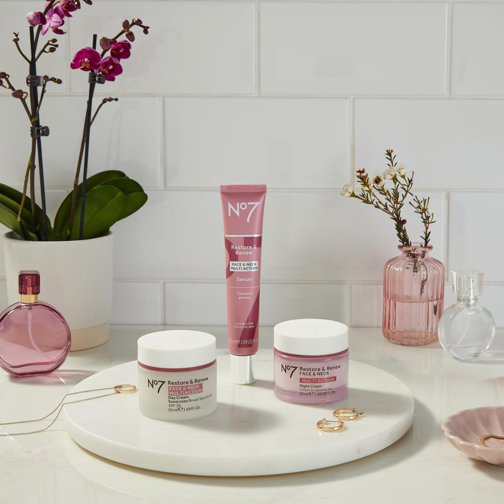 No7 Restore & Renew Multi Action Night Cream for Face & Neck - Nighttime Face Moisturizer with Collagen Peptides
