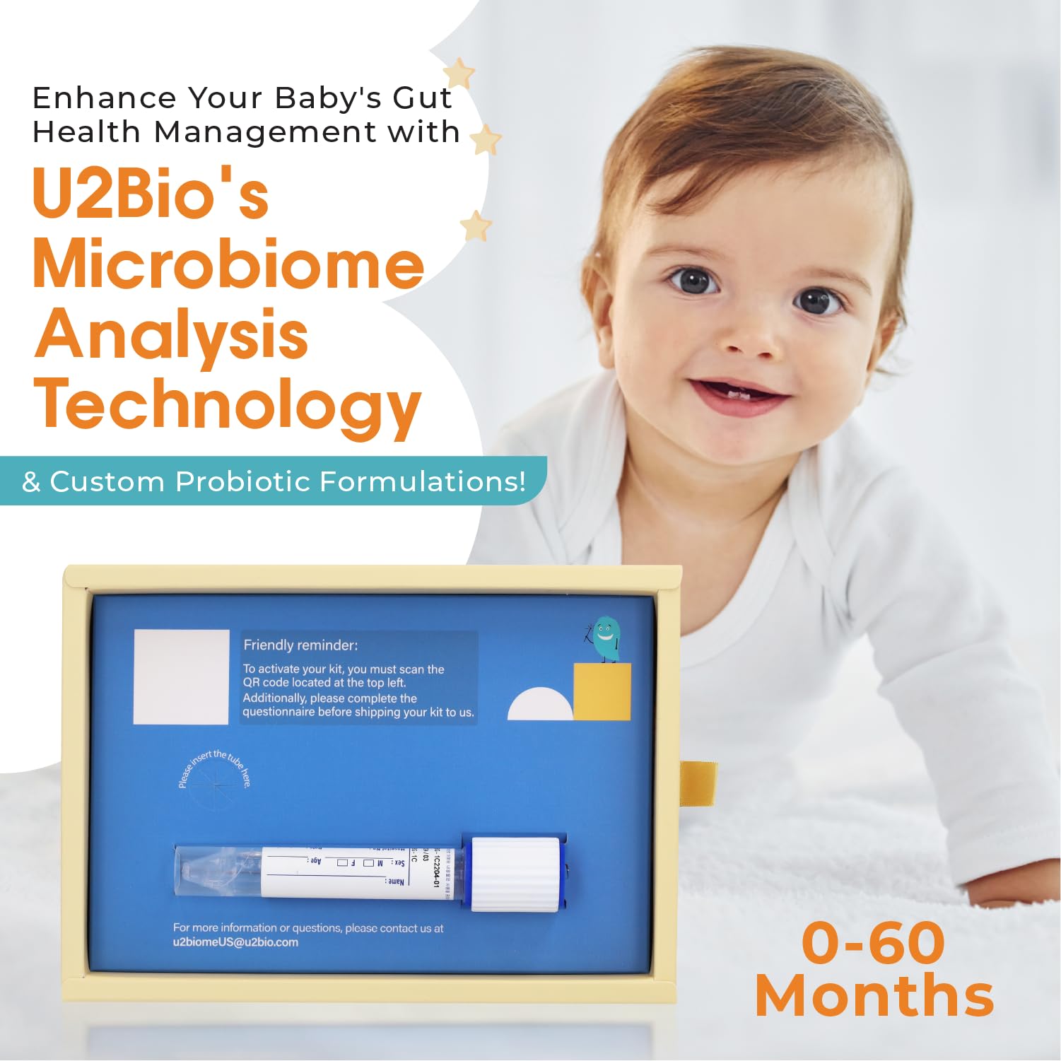 U2Biome Bebe Baby Gut Microbiome Test Kit, at-Home Collection Kit, Health Indicators for Growth & Development & Allergy, Personalized Report & Probiotics Recommendations, from 0 to 60 Months U2Biome Bebe Au supplements