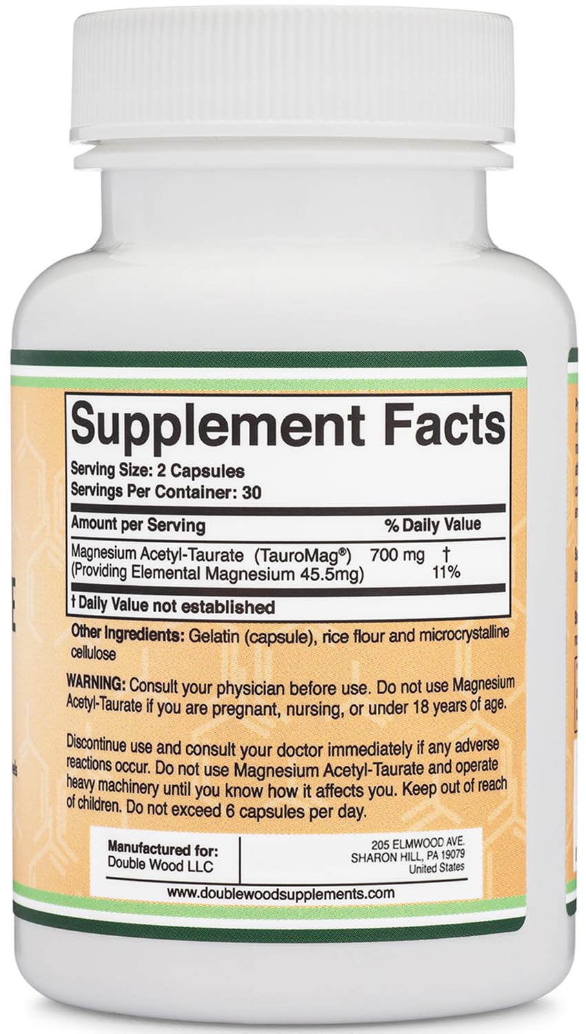 Magnesium Acetyl-Taurate (ATA MG, TauroMag) Novel and Patented Form of Magnesium for PMS and Cramp Relief (60 Capsules, 350mg) PMS Relief Magnesium Supplement by Double Wood Supplements Double Wood Supplements Au supplements
