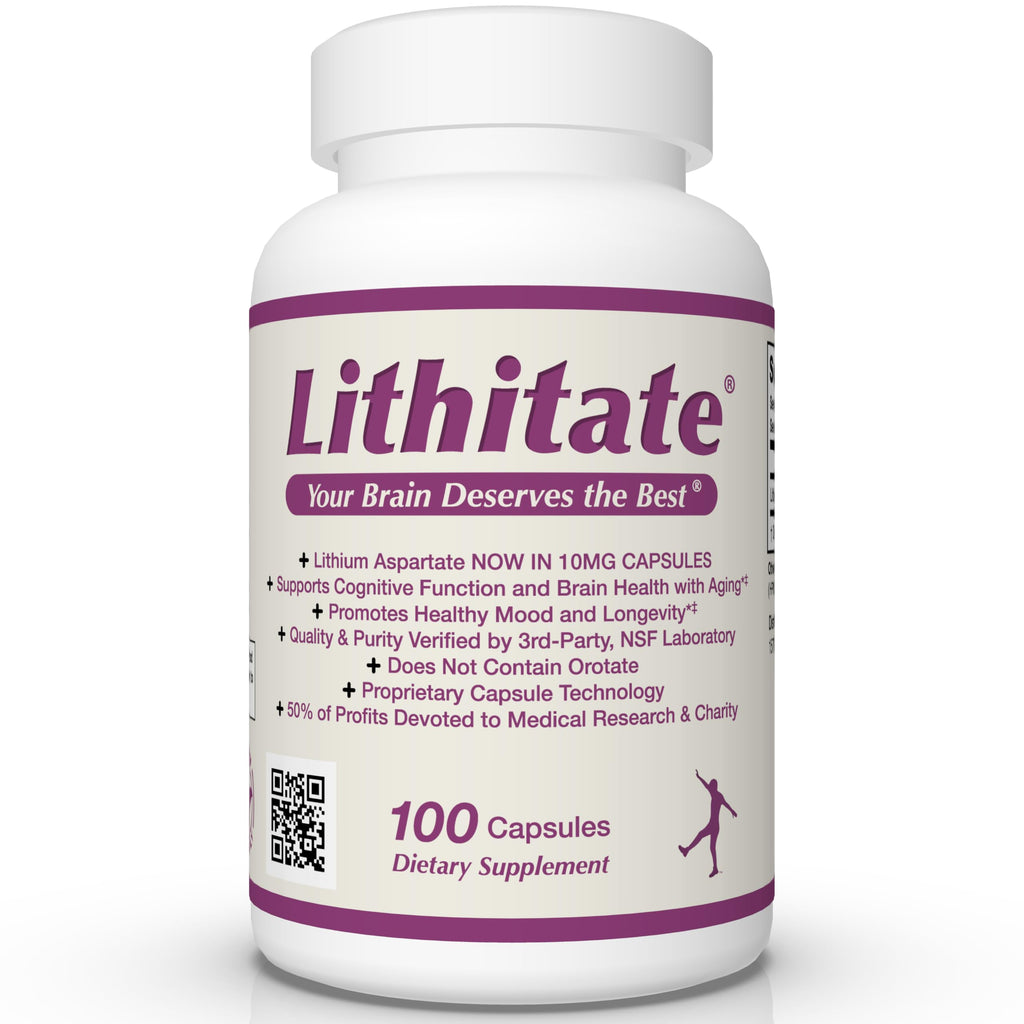 lithitate Lithium Aspartate 10mg | Supports Cognitive Function & Brain Health with Aging | NSF Certified | Promotes Mental Clarity, Healthy Mood & Longevity