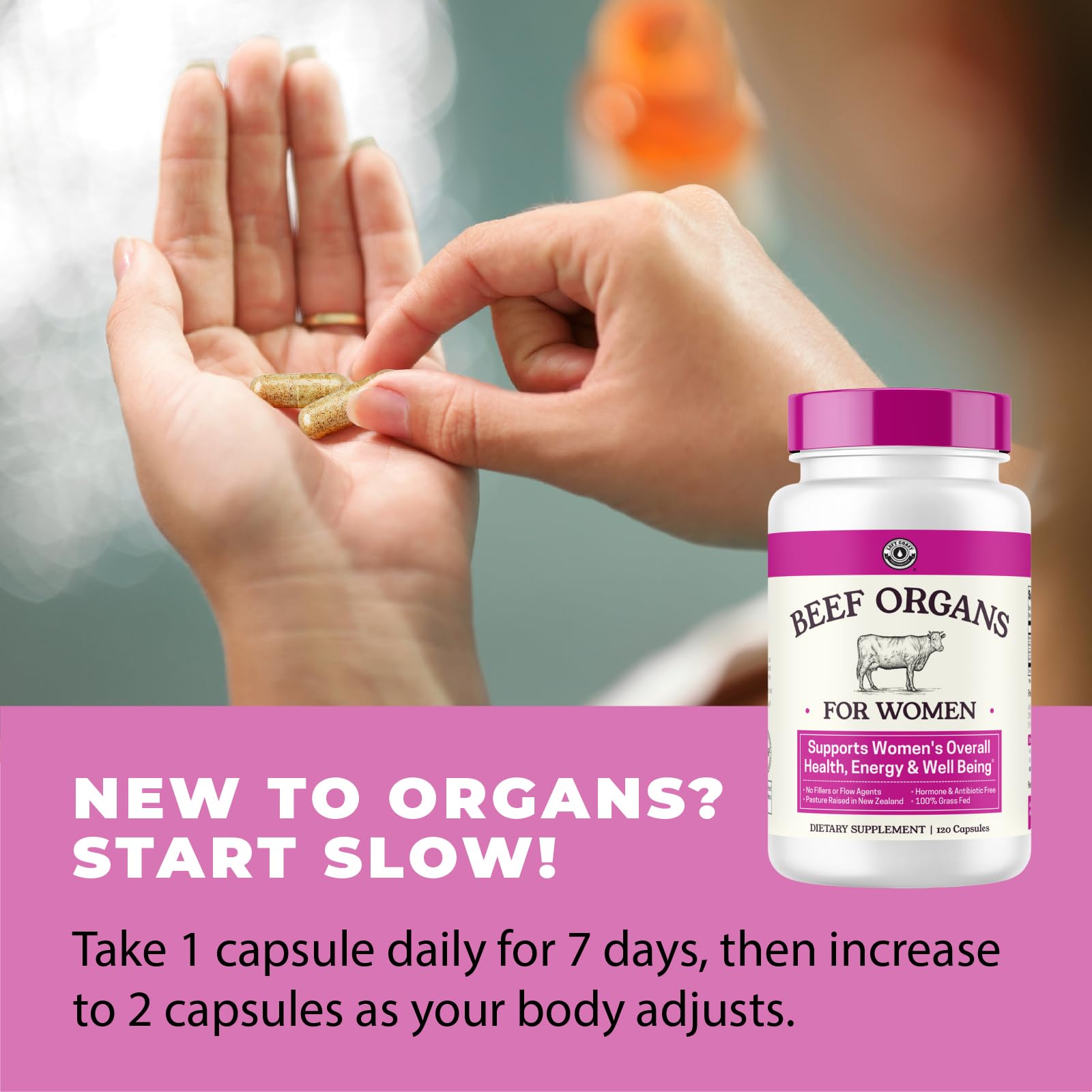 Beef Organ Supplement for Women - Beef Liver, Kidney, Heart and Uterus Tissue, Supports Women's Overall Energy and Health - Pasture Raised in New Zealand