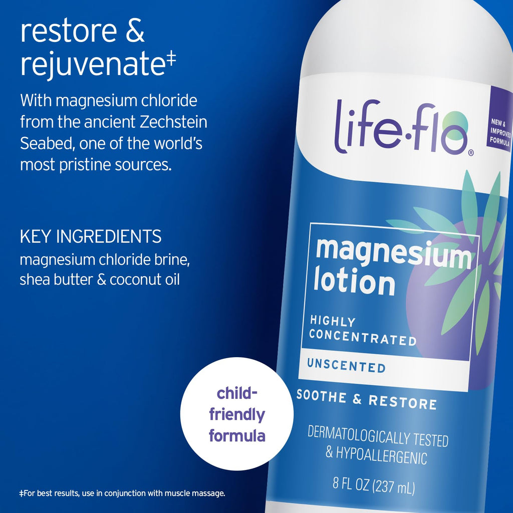 LIFE-FLO Unscented Magnesium Lotion - Highly Concentrated Magnesium Lotion for Kids and Adults - Soothes Overworked Muscles
