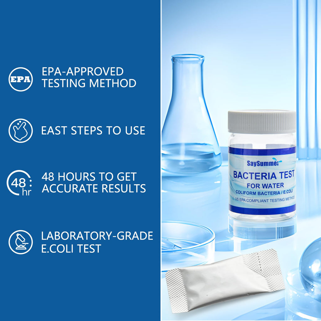 Drinking Water Bacteria Test Kit: 4 Tests Detecting Coliform E coli Bacteria - at Home Well Water Testing Kits for Drinking Water Pool Hot Tub Aquarium and More SaySummer Au supplements