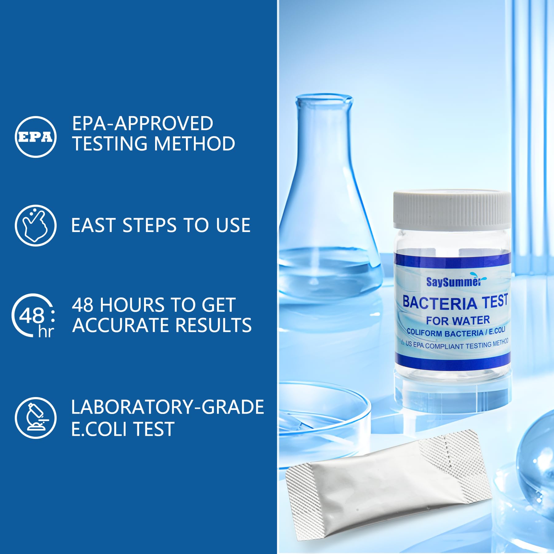 Drinking Water Bacteria Test Kit: 4 Tests Detecting Coliform E coli Bacteria - at Home Well Water Testing Kits for Drinking Water Pool Hot Tub Aquarium and More SaySummer Au supplements