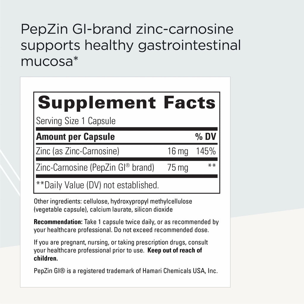 Integrative Therapeutics Zinc-Carnosine - Digestive & Gut Health Support* - GI Tract Support* - Supports Immune Health* - Easy-to-Swallow