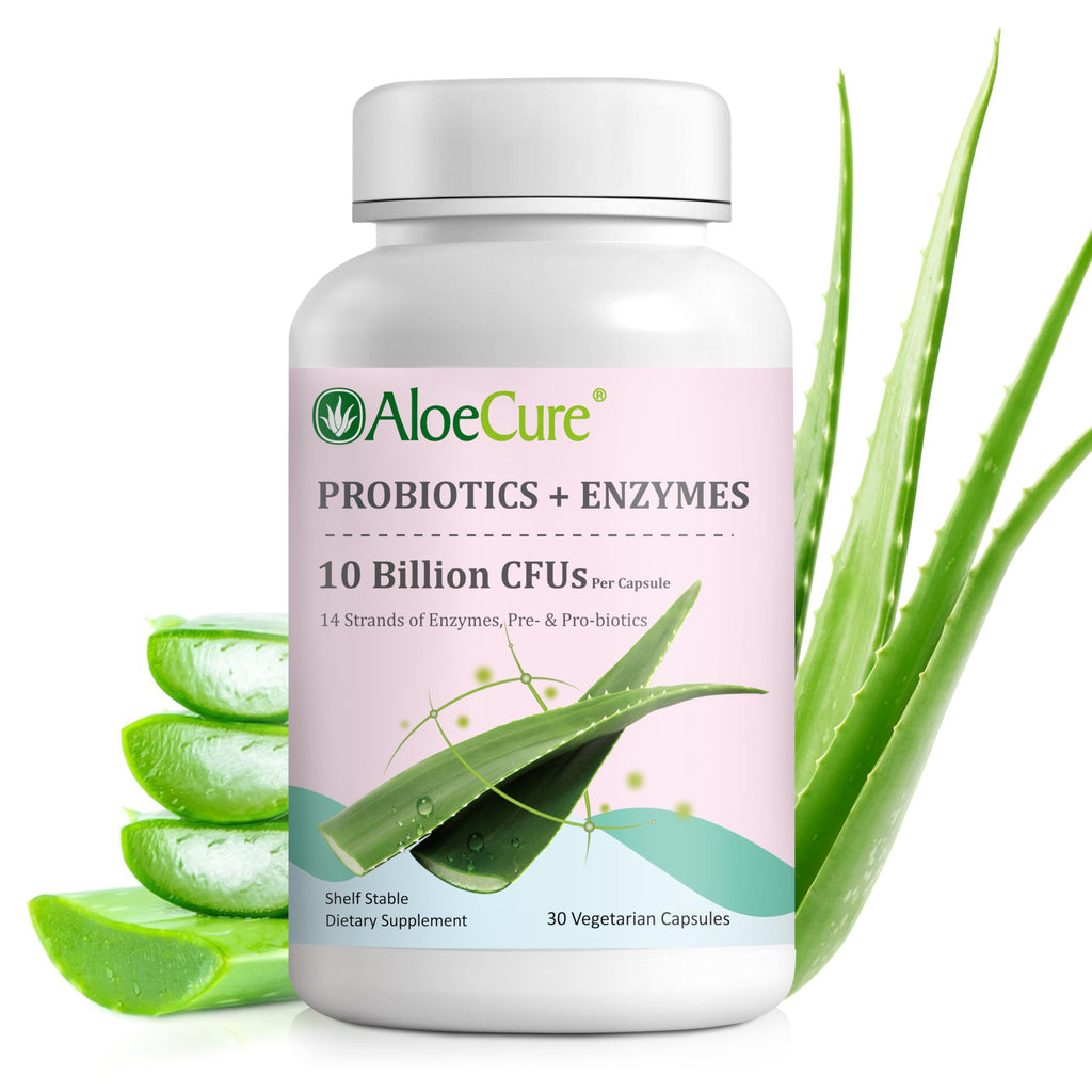 AloeCure Daily Probiotics 10 Billion CFU for Digestive Support 8 Strains, 6 Prebiotics & Enzymes - Digestive Supplement with Bromelain for Women & Men