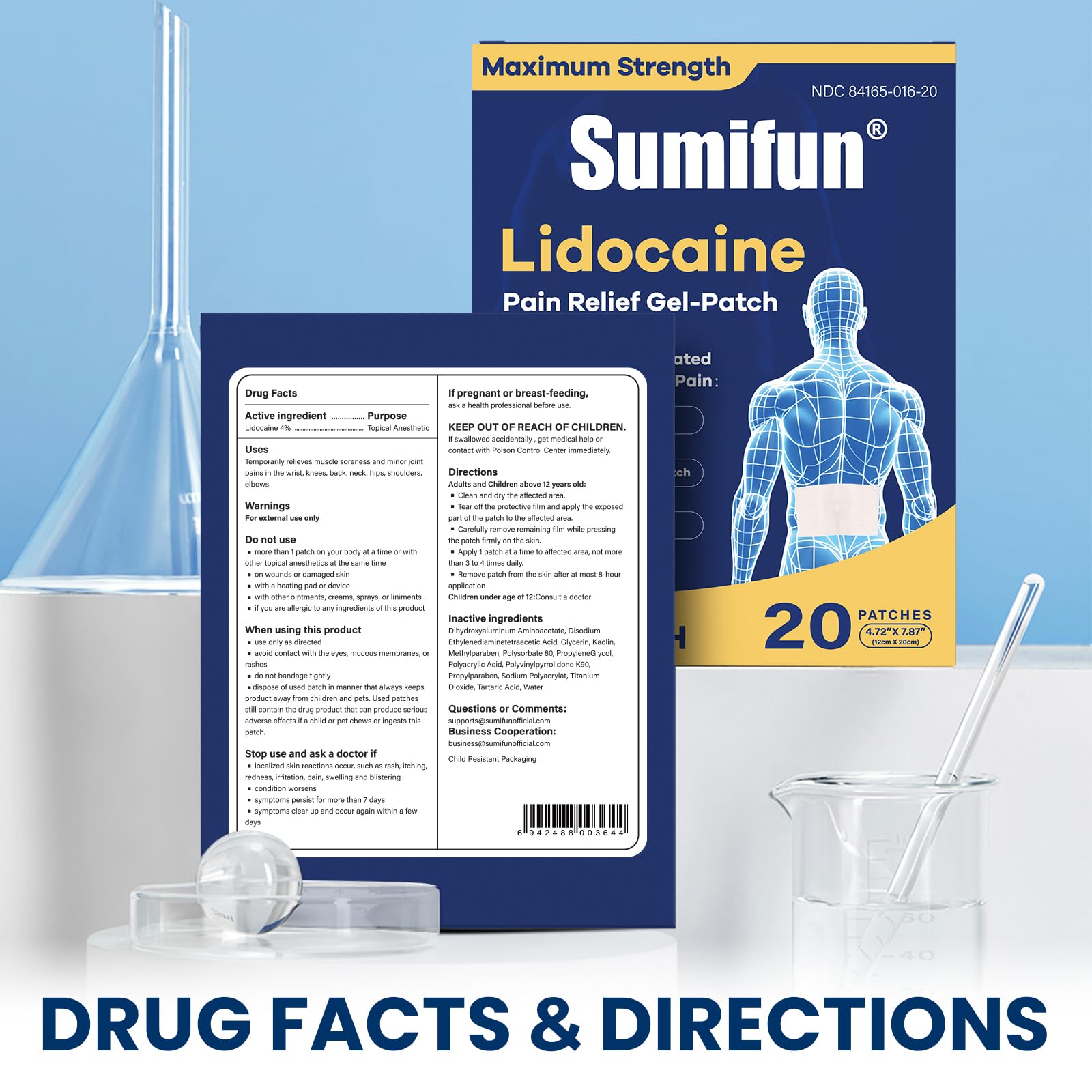 Sumifun XL Lidocaine Patches for Pain Relief, 4% Lidocaine Maximum Strength OTC, Extra Large 4.72"x7.87" for Full Back Pain Patches & Large Areas (Extra Large, Count, 20) Sumifun Au supplements