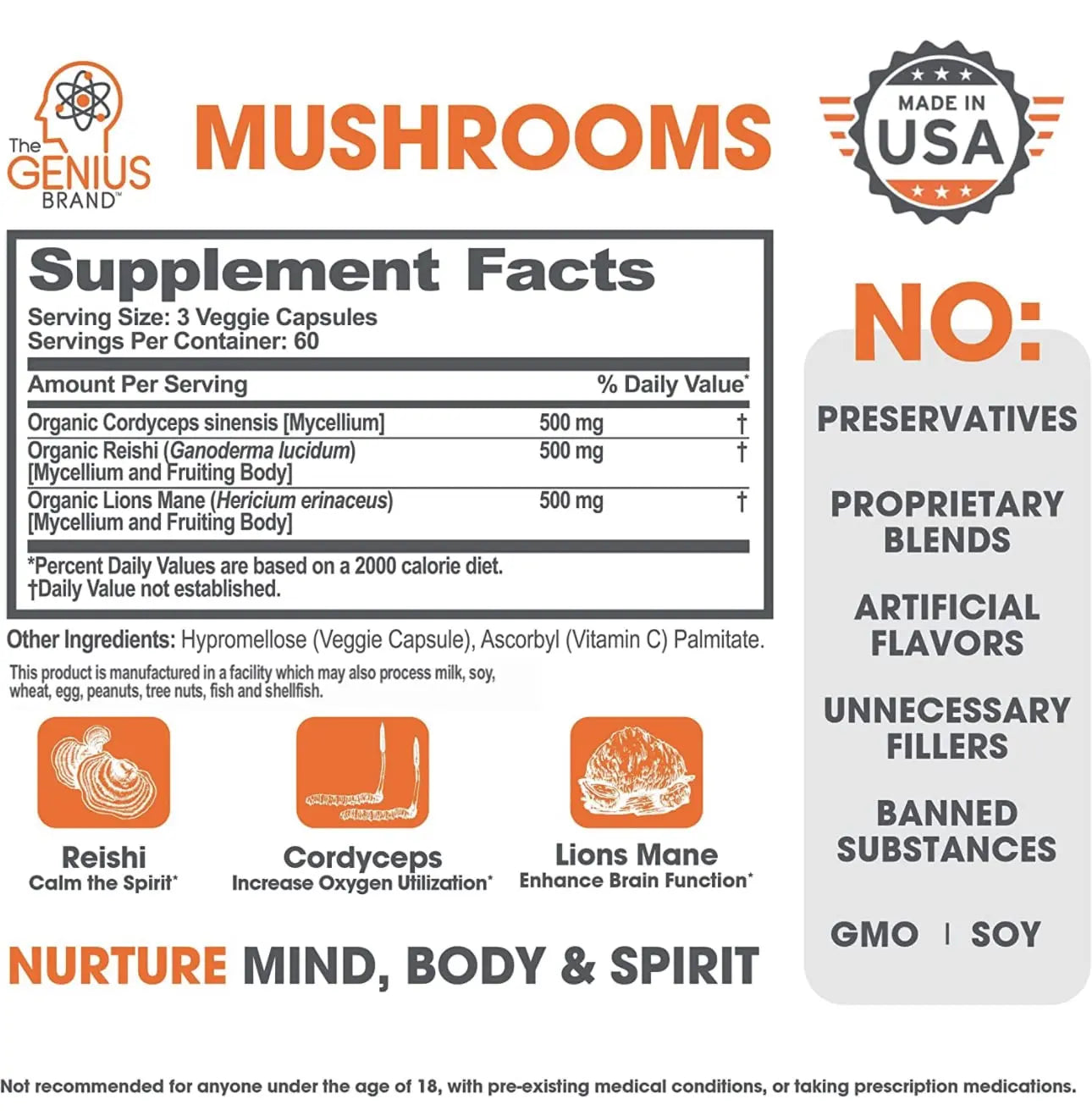 The Genius Brand - Lions Mane, Cordyceps and Reishi- Genius Mushroom The Genius Brand Au supplements