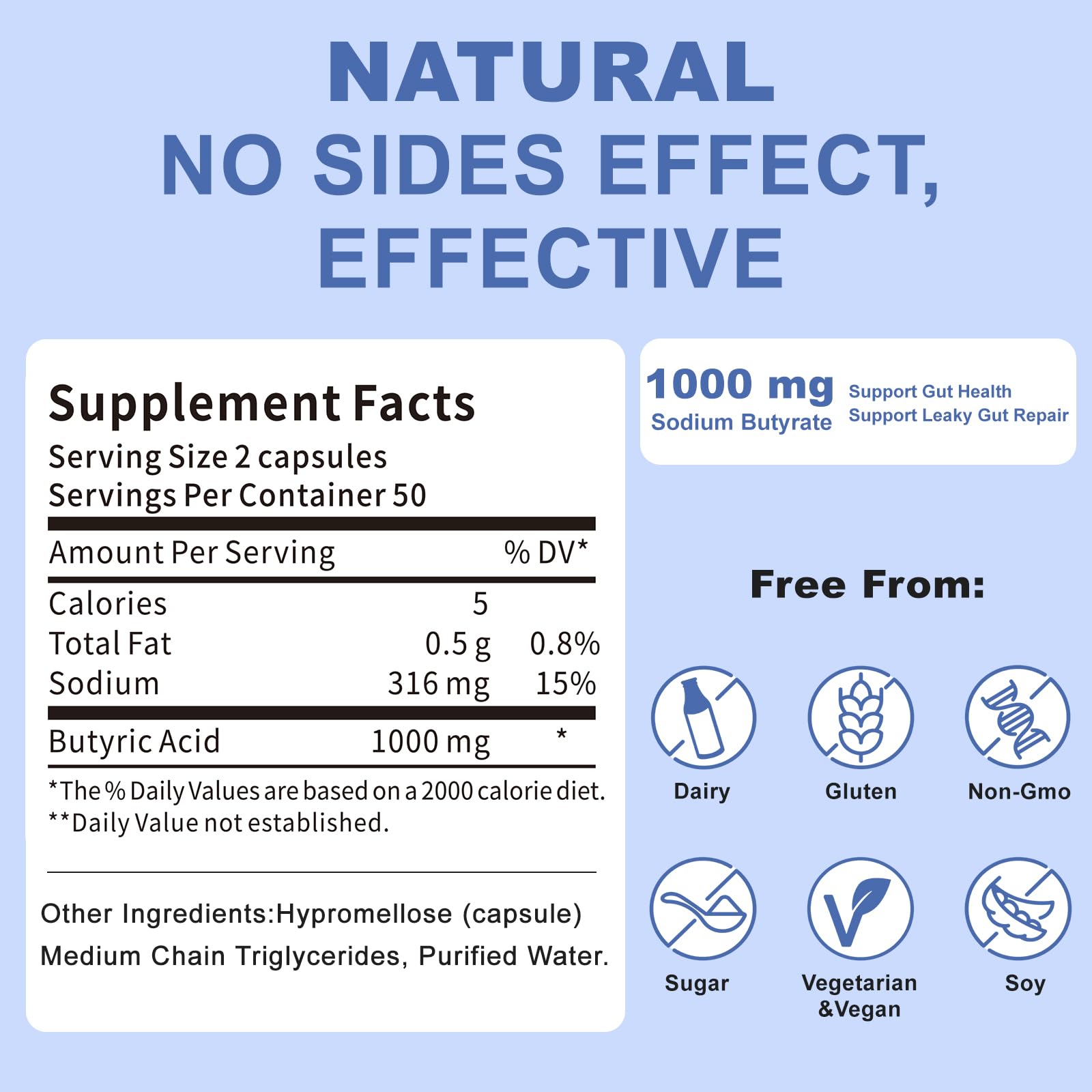 Sodium Butyrate, Butyrate Gut Health Supplement, Postbiotic for Gut, Stomach & Digestive, Support IBS, Leaky Gut, Gas & Bloat, Low Odor, 100 Vegan Capsules Jkrova Au supplements