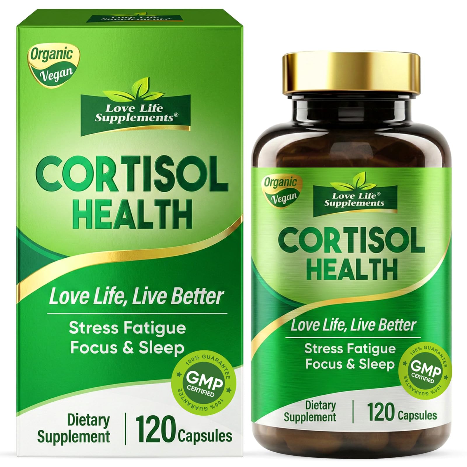Cortisol Supplements for Women/Men, Advanced Stress & Cortisol Support with Ashwagandha & Rhodiola Rosea, Promotes Relaxation, Mood, Focus, and Restful Sleep for Men and Women, 120 Capsules Love Life Supplements Au supplements