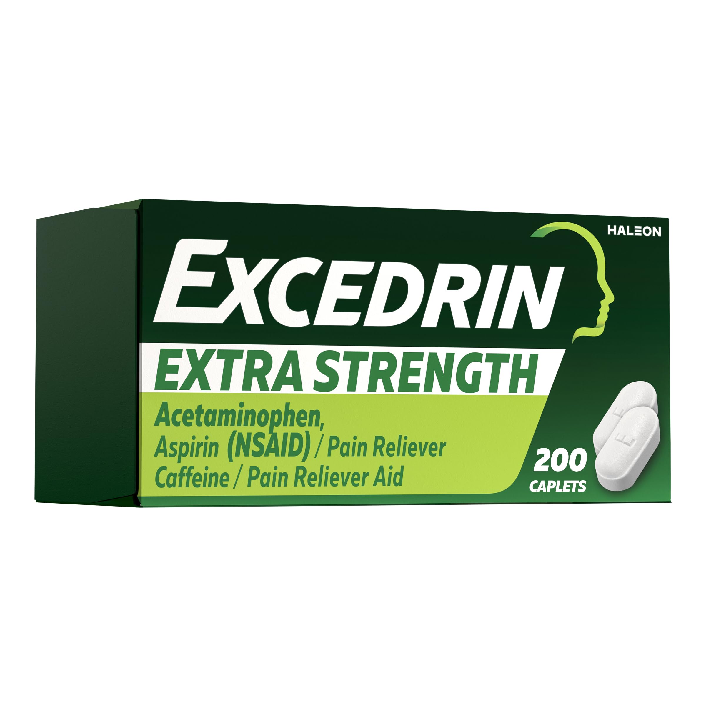 Excedrin Extra Strength Pain Relief Caplets for Headache Relief, Acetaminophen 250mg, Aspirin 250mg, Caffeine 65mg, Pain Reliever, 200 Count Excedrin Au supplements
