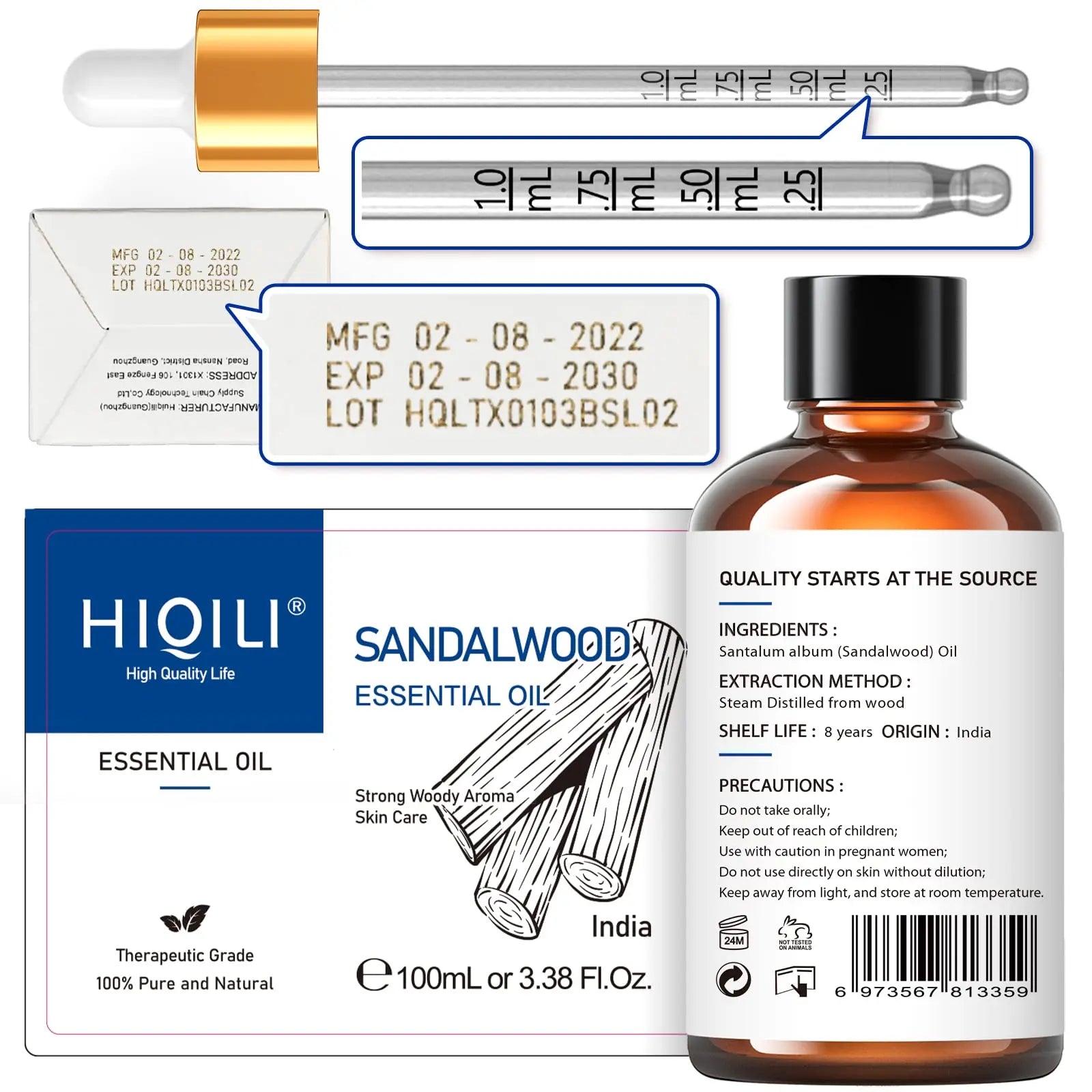 HIQILI Sandalwood Essential Oil and Sweet Orange Essential Oil, 100% Pure Natural for Diffuser - 3.38 Fl Oz HIQILI Au supplements