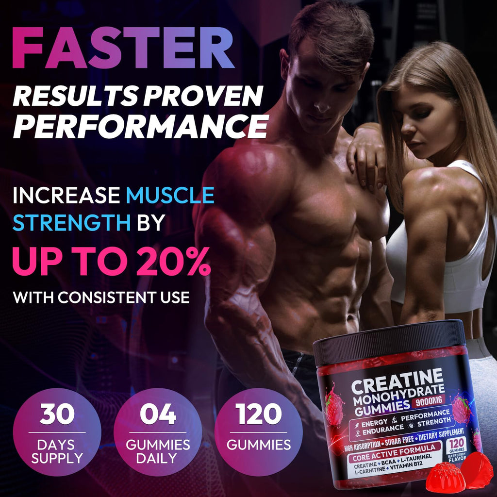 Cytona Creatine Gummies Monohydrate Complex 9000MG, Pre-Workout for Men & Women, Creatine Gummy with L-Taurine, BCAA 2:1, B12/6 for Muscle Support