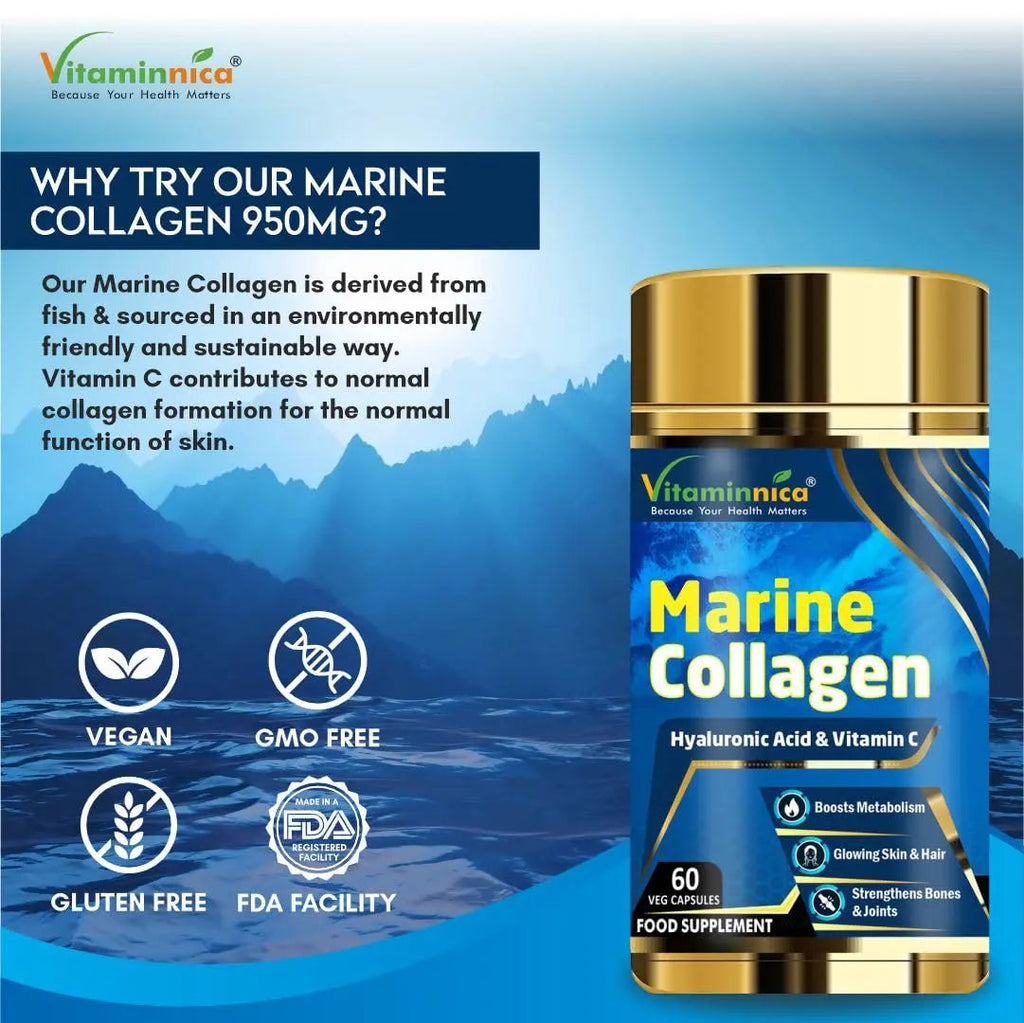 Vitaminnica Marine Collagen Capsules with Hyaluronic Acid & Vitamin C - Skin, Hair, Bones & Joints Vitaminnica Because your Health Matters Au supplements
