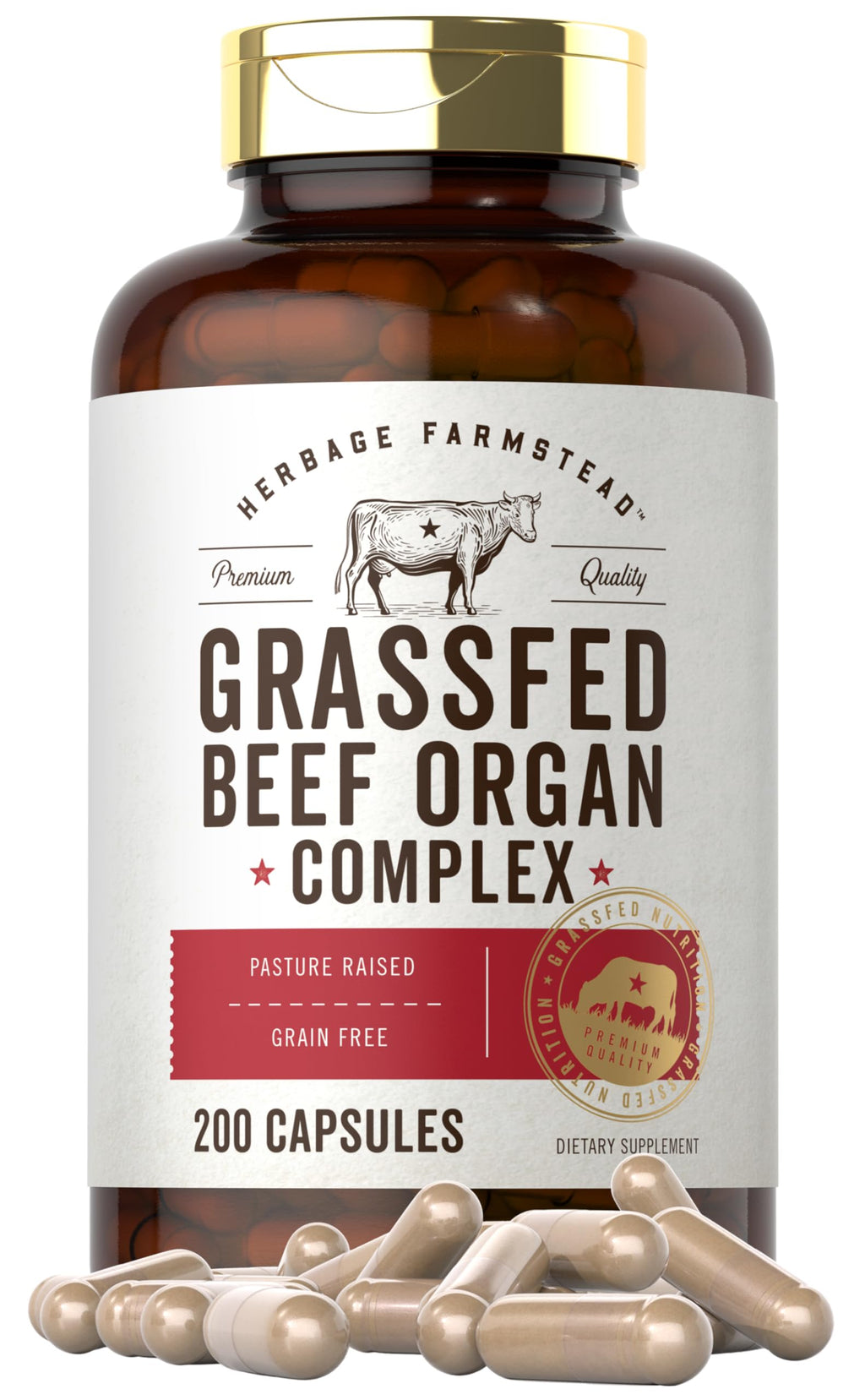 Carlyle Grass Fed Beef Organ Complex | 200 Capsules | Pasture Raised, Grain Free Supplement | with Desiccated Liver, Kidney, Pancreas, Heart, Spleen