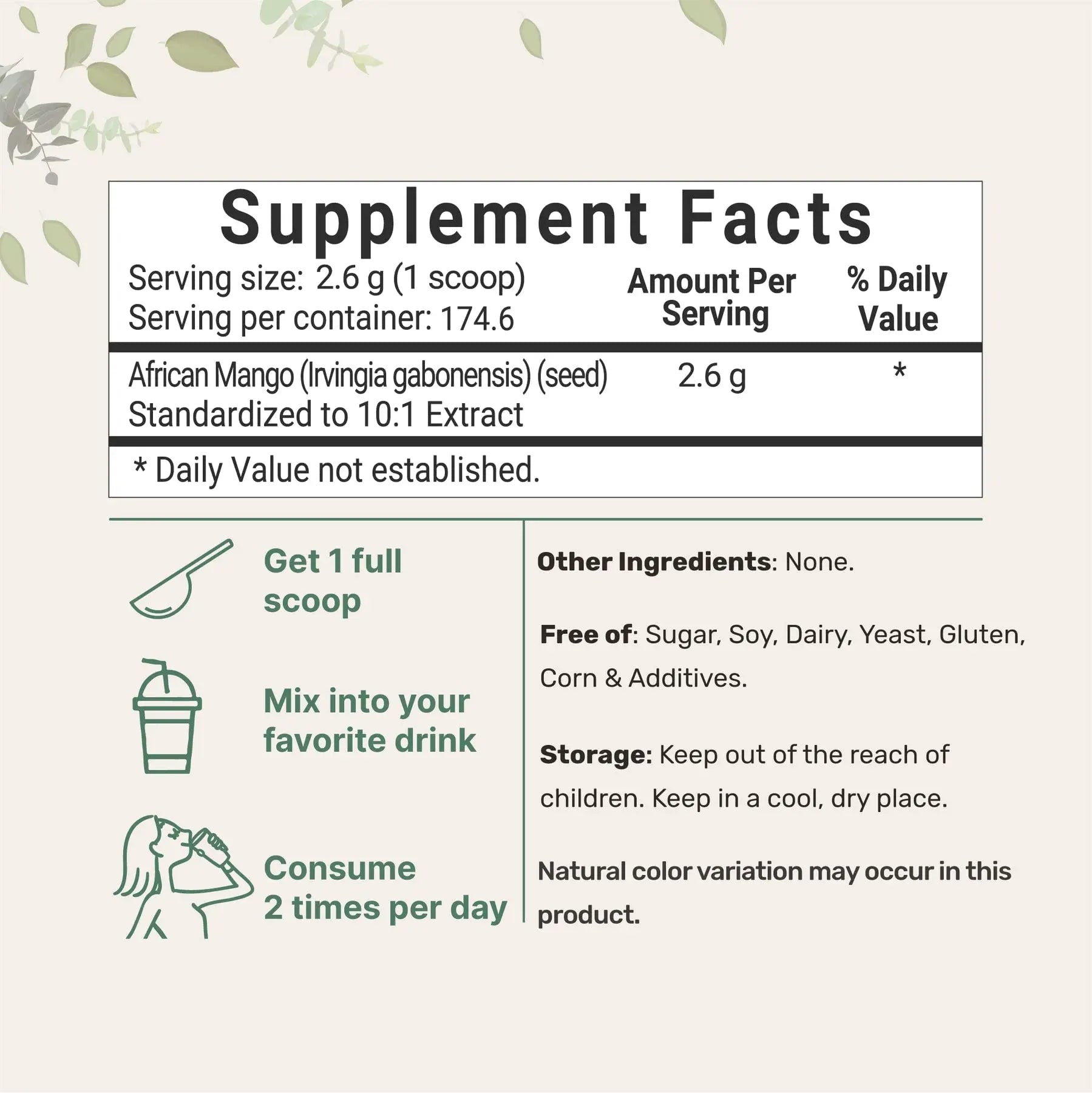 Sustainably Africa Grown, Pure African Mango Powder (Irvingia Gabonensis Powder Micro Ingredients Au supplements